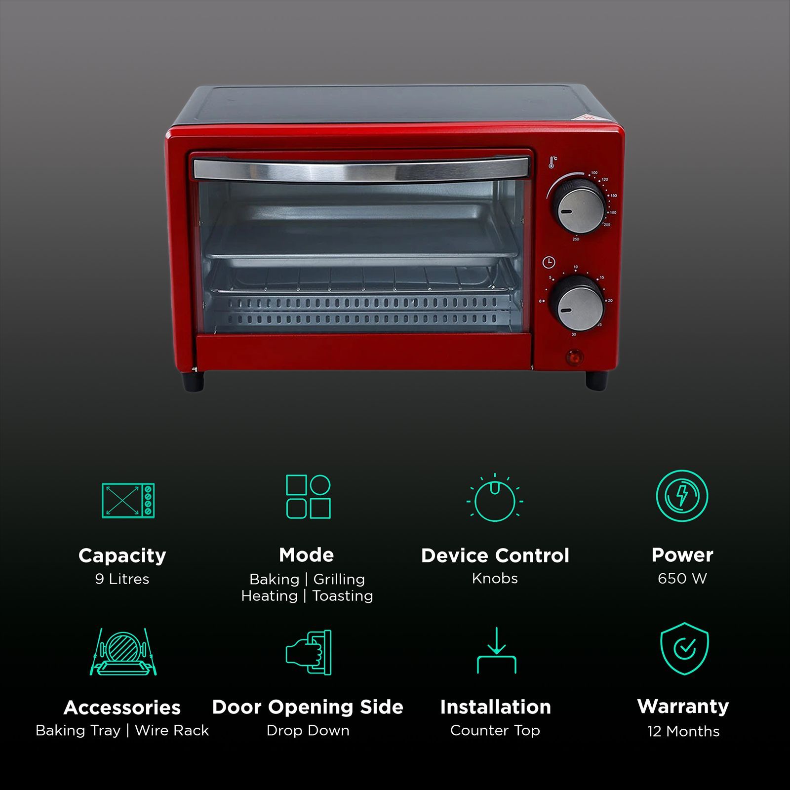 WONDERCHEF Crimson Edge 9L Oven Toaster Grill with Cutting Edge Technology (Red)_3