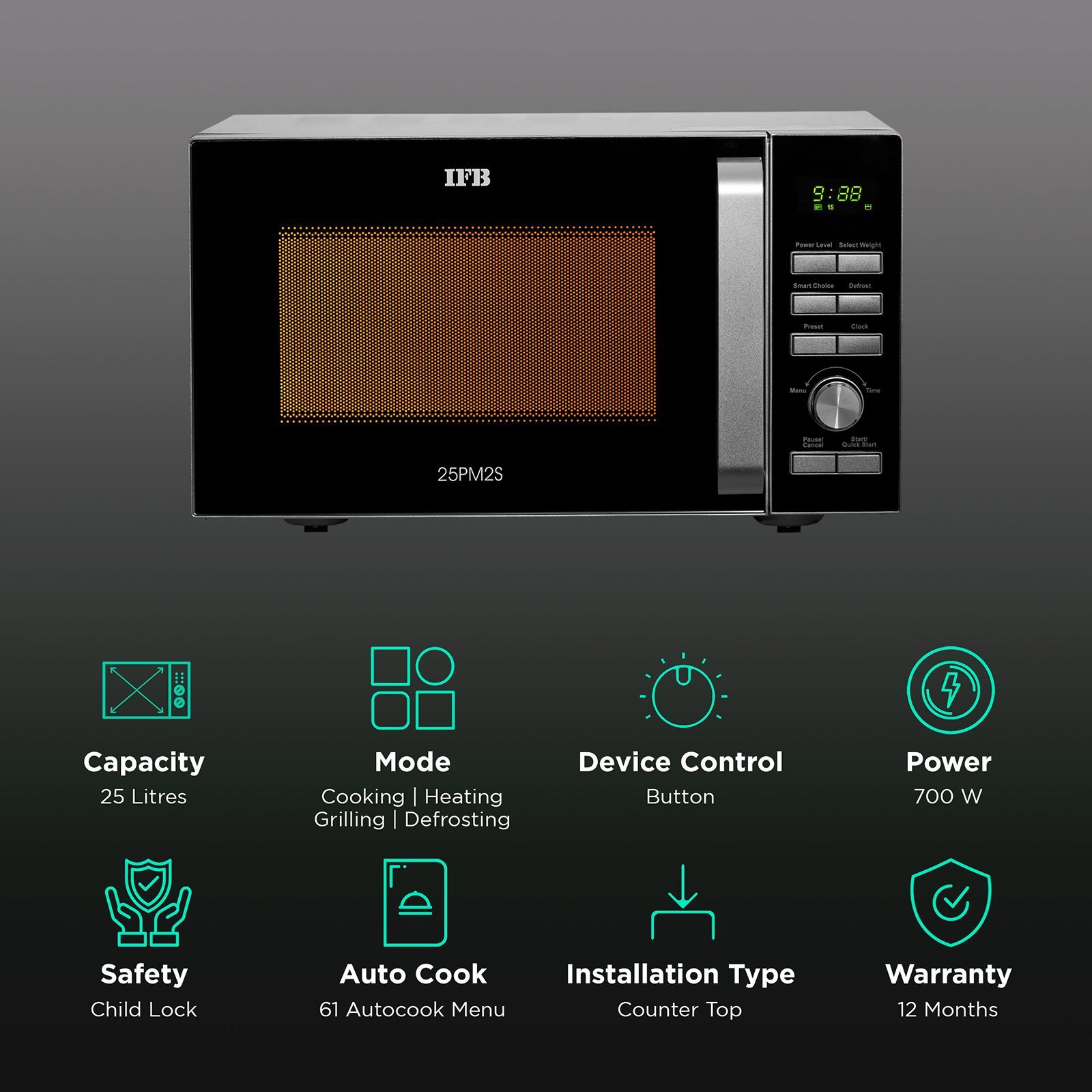 IFB 25PM2S 25L Solo Microwave Oven with 61 Auto Menu (Metallic Silver) IFB 25PM2S 25L Solo Microwave Oven with 61 Auto Menu (Metallic Silver)_3
