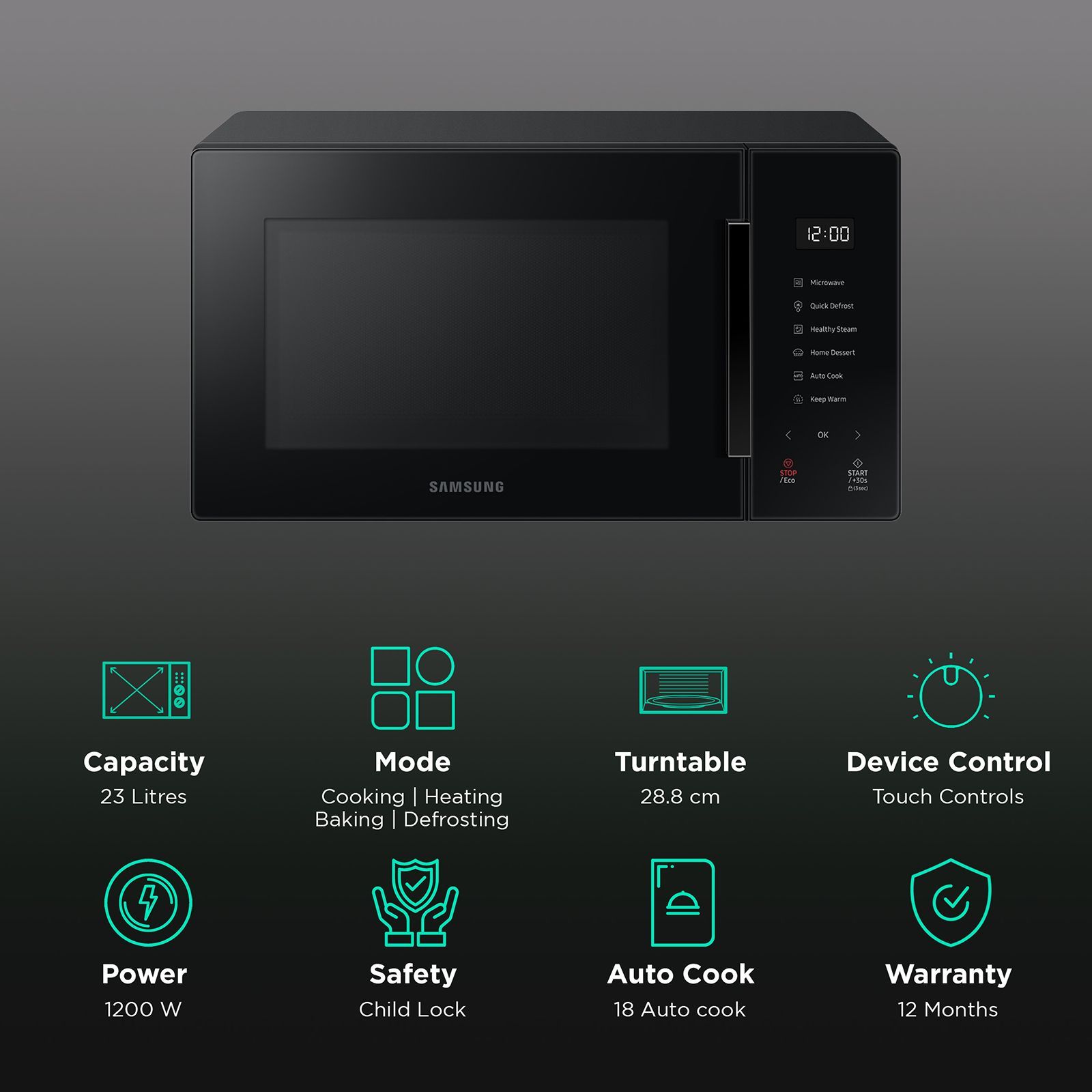 SAMSUNG Baker 23L Solo Microwave Oven with Auto Cook (Pure Black)_3
