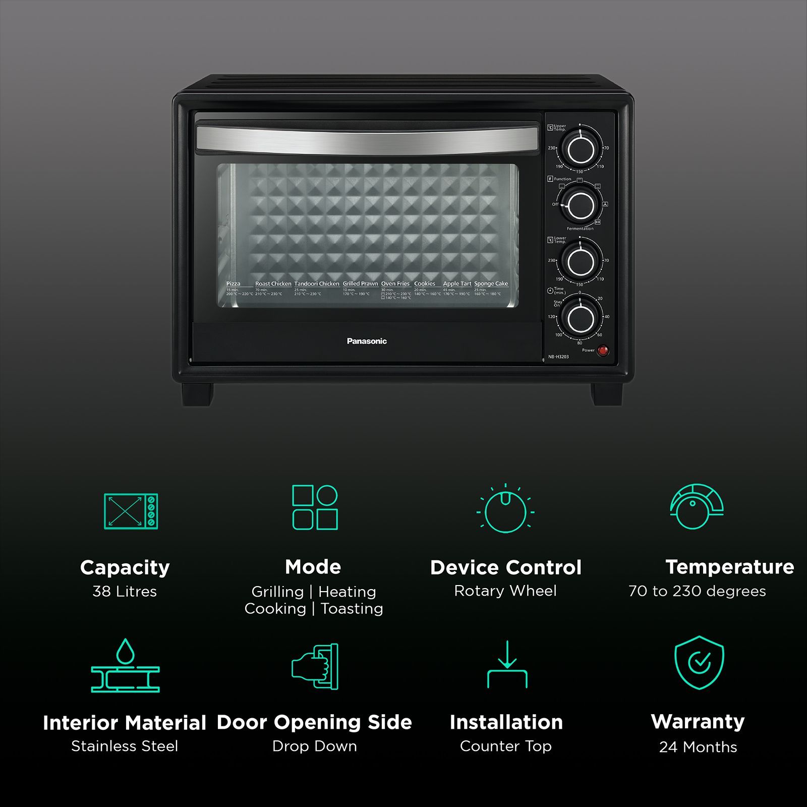 Panasonic 38L Oven Toaster Grill with Motorized Rotisserie (Black)_3