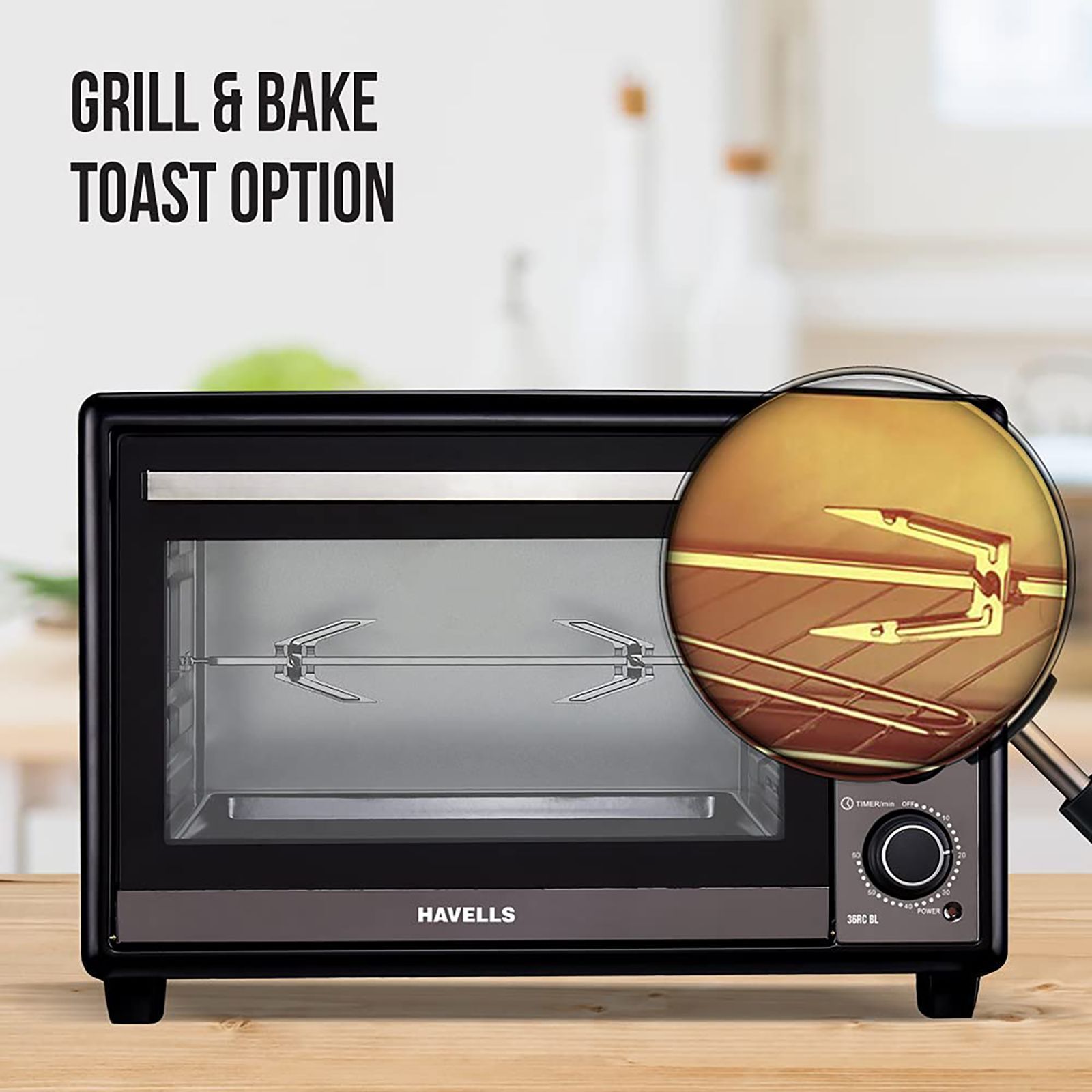 HAVELLS 36L Oven Toaster Grill with 6 Heating Modes (Black)_7