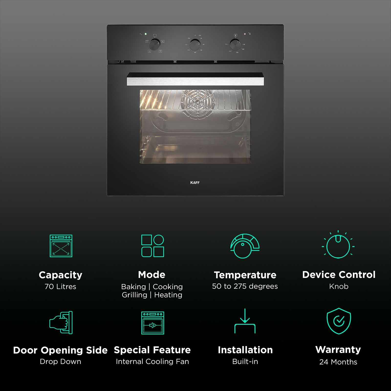 KAFF Series Collection 70L 60cm Built-in Microwave with 3 Layer Glass Door (KOV70BA6, Black)_3