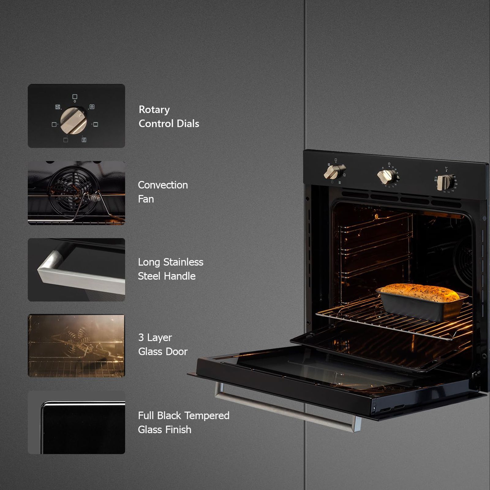 KAFF Series Collection 73L 60cm Built-in Electric Microwave with 3 Layer Glass Door (KOV 73 MRFT, Black)_13