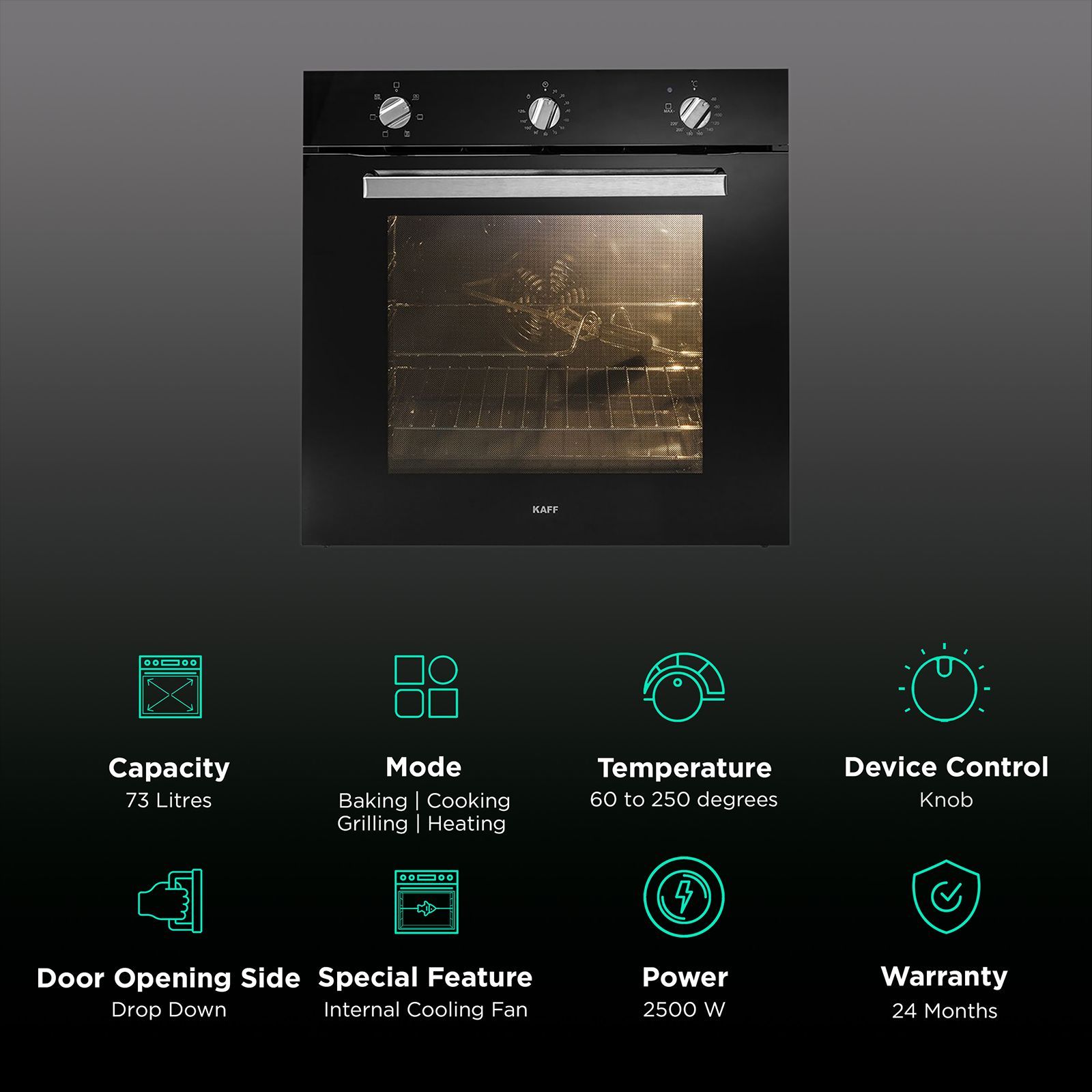 KAFF Series Collection 73L 60cm Built-in Electric Microwave with 3 Layer Glass Door (KOV 73 MRFT, Black)_3