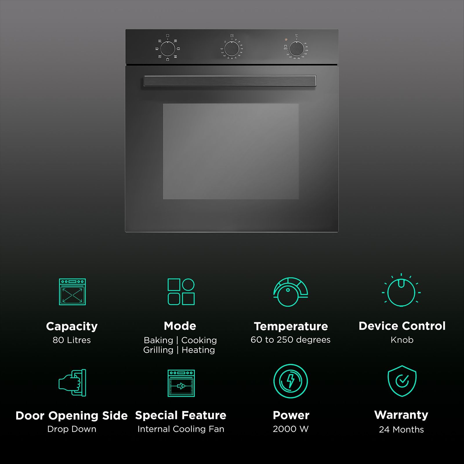 KAFF Series Collection 80L Built-in Electric Microwave Oven with Internal Cooling Fan (Black)_3