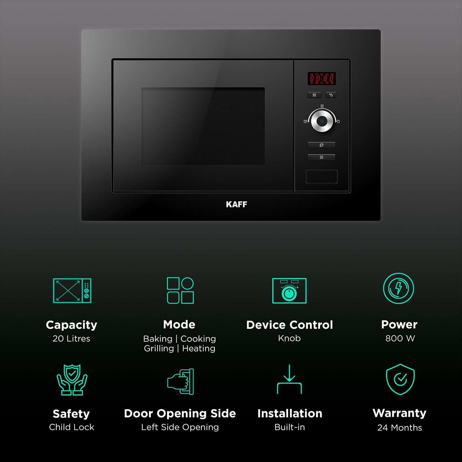 KAFF KMW 5PJ 20L Built-in Microwave with Autocook Menus (KMW5PJ, Black)_3