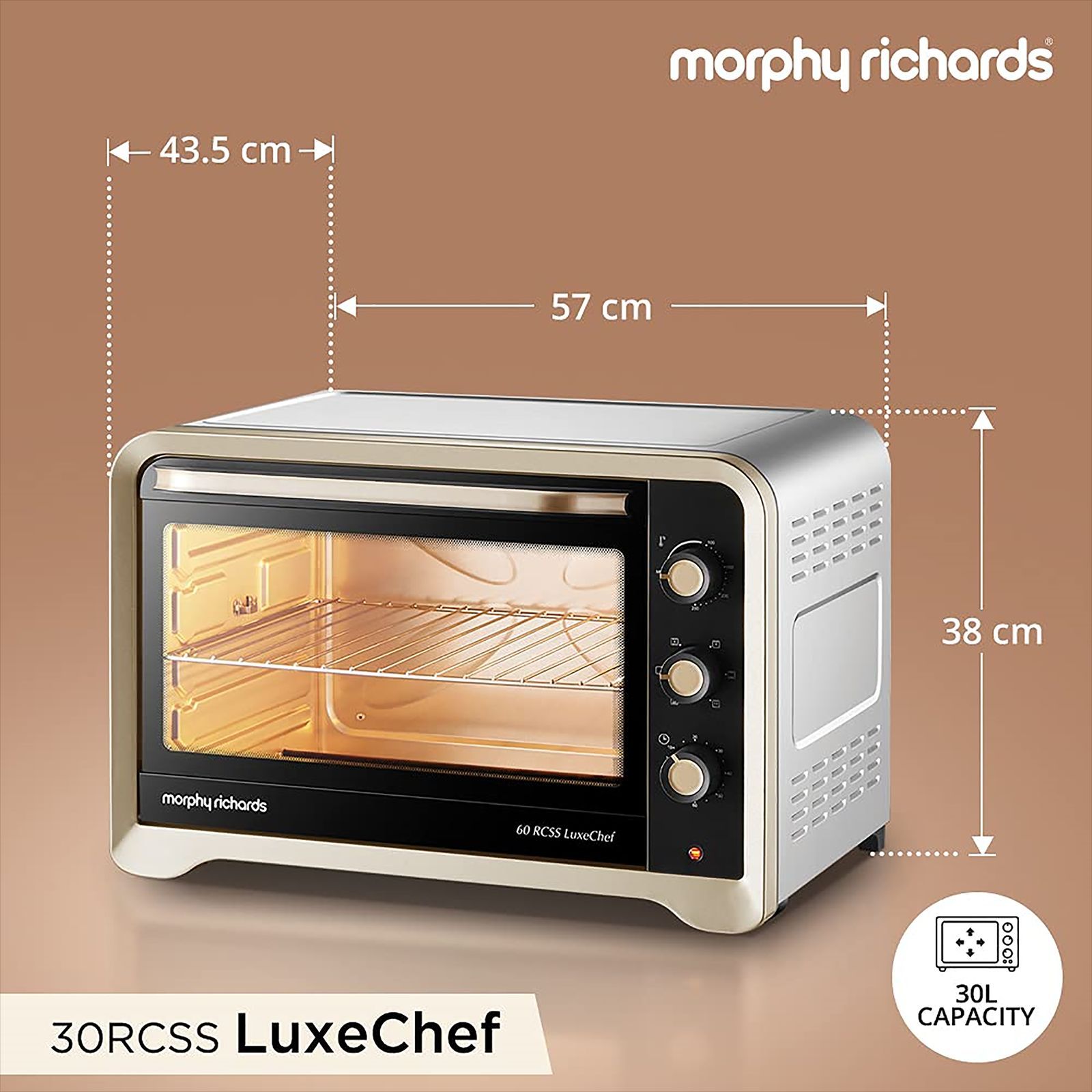 morphy richards 30RCSS LuxeChef 30L Oven Toaster Grill with Rotisserie & Convection Function (30 RCSS LuxeChef, Gold)_10