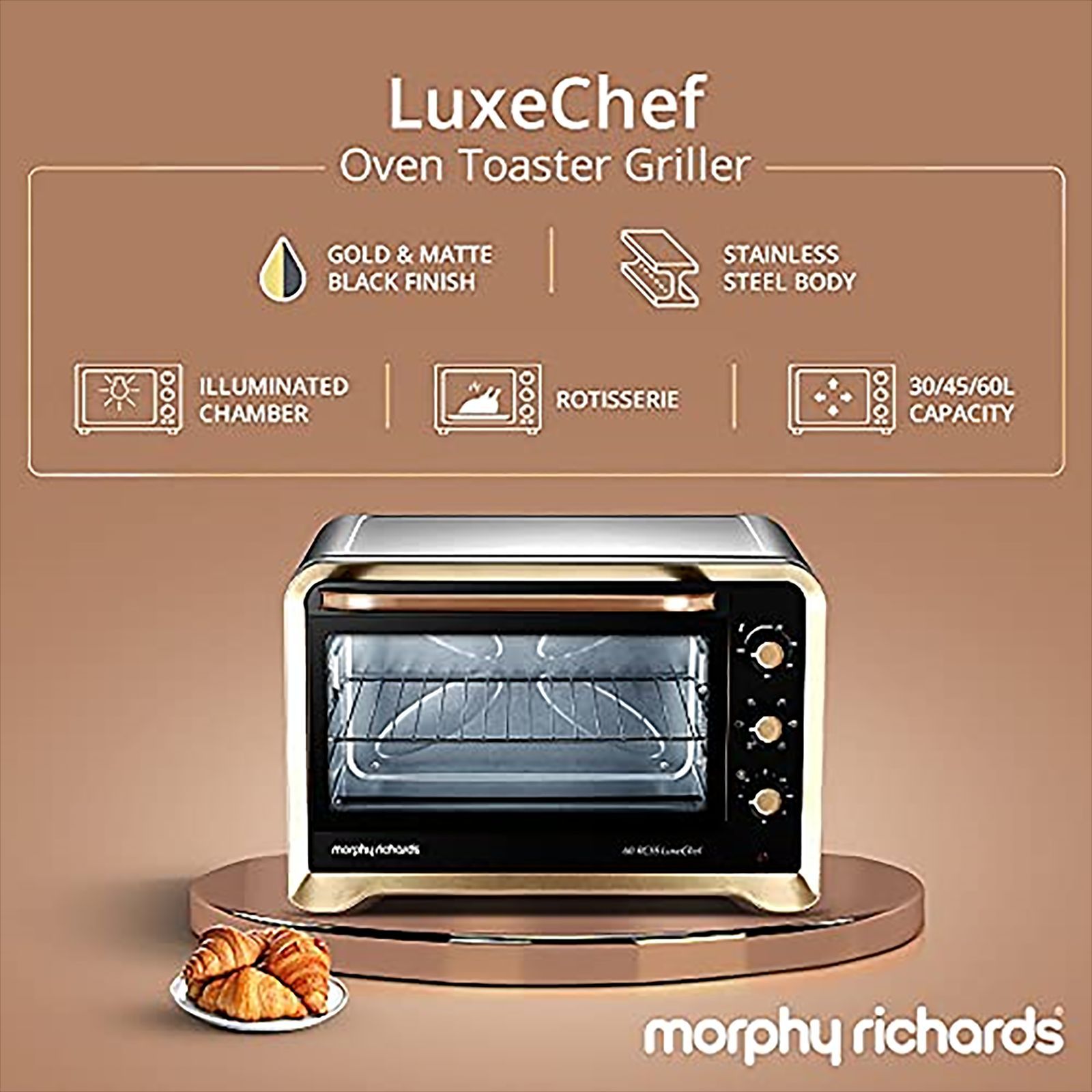 morphy richards 30RCSS LuxeChef 30L Oven Toaster Grill with Rotisserie & Convection Function (30 RCSS LuxeChef, Gold)_11