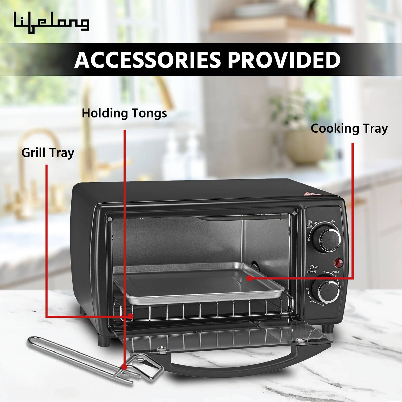 Lifelong LLOT10 10L Oven Toaster Grill with Auto Shut Off Timer (Black)_5