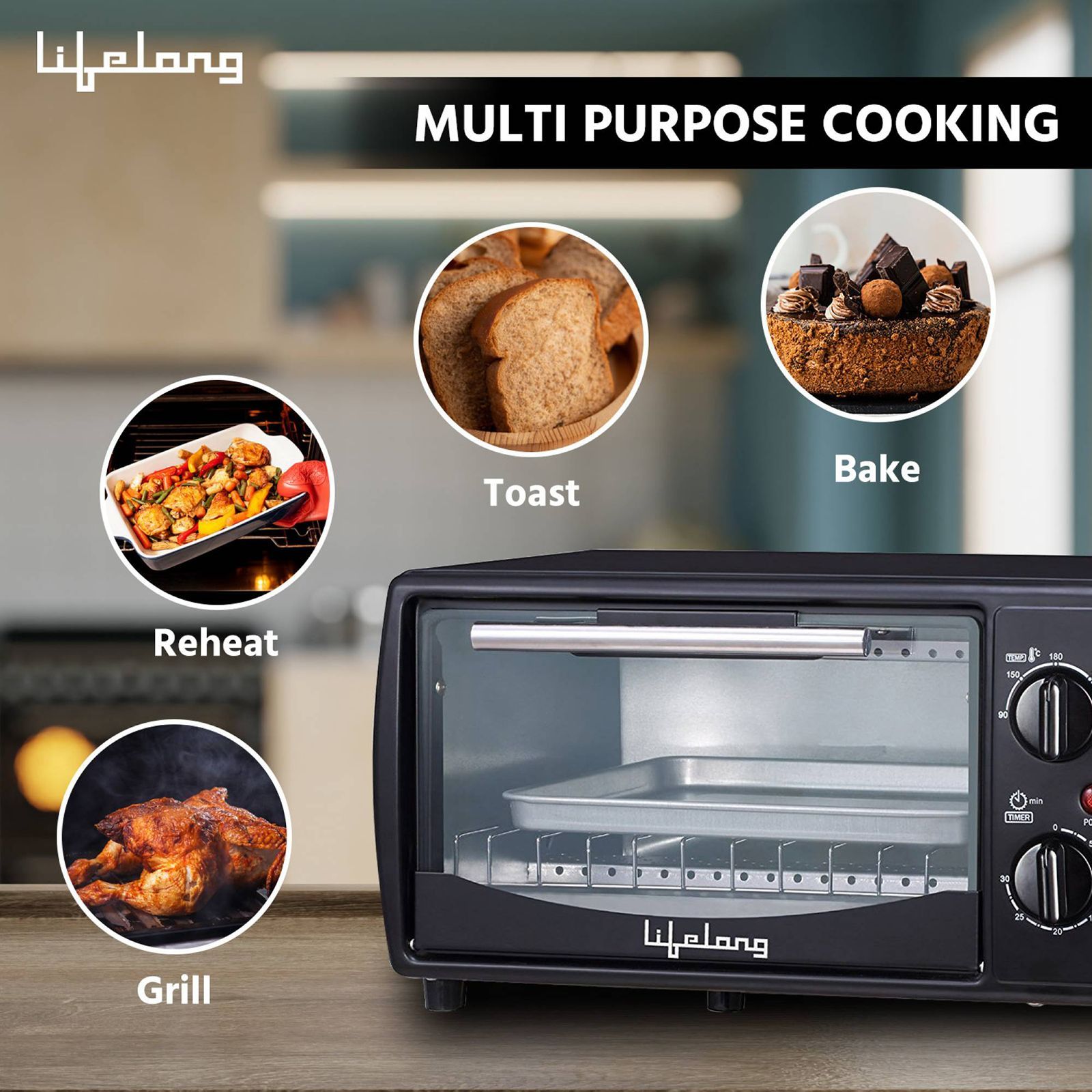Lifelong LLOT10 10L Oven Toaster Grill with Auto Shut Off Timer (Black)_9