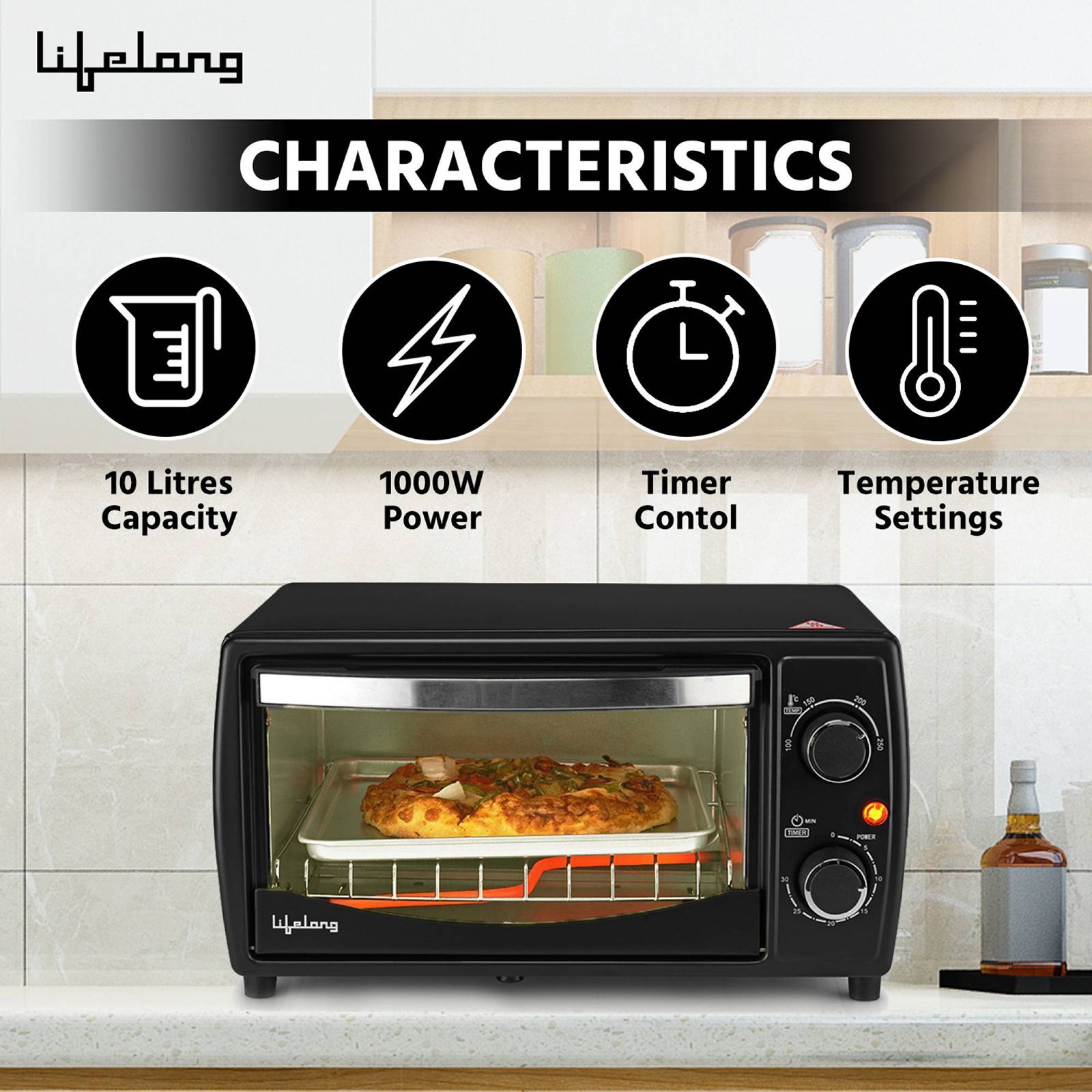 Lifelong LLOT10 10L Oven Toaster Grill with Auto Shut Off Timer (Black)_11