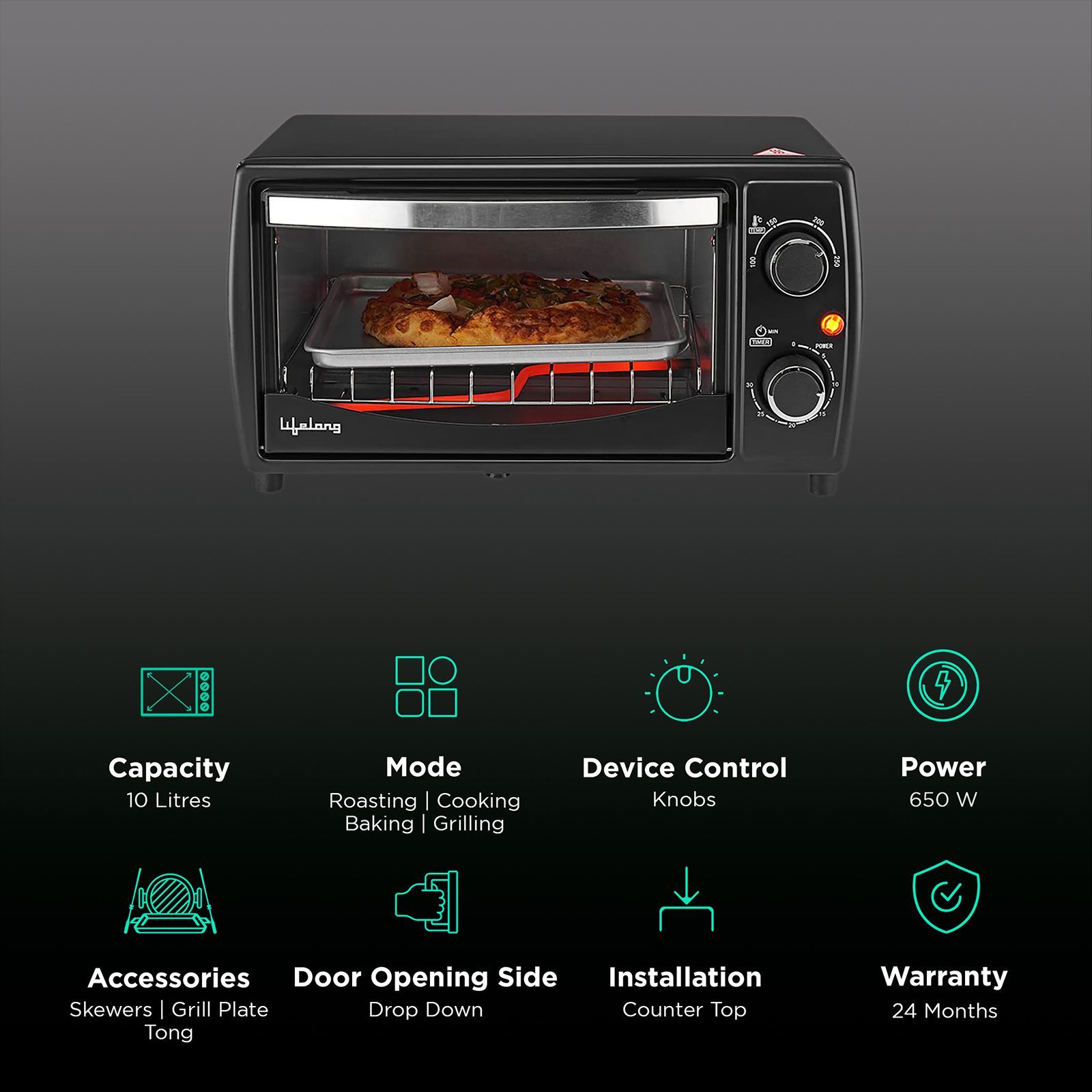 Lifelong LLOT10 10L Oven Toaster Grill with Auto Shut Off Timer (Black)_3