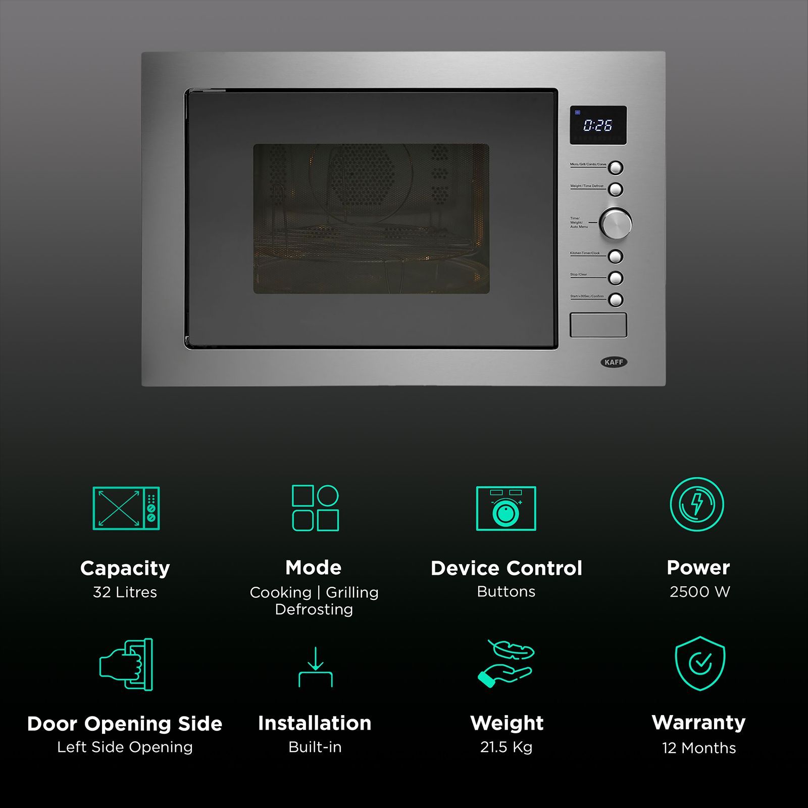 KAFF KB4A32L 60cm Built-in Microwave with Autocook Menus (KB7A, Black) KAFF KB4A32L 60cm Built-in Microwave with Autocook Menus (KB7A, Black)_3