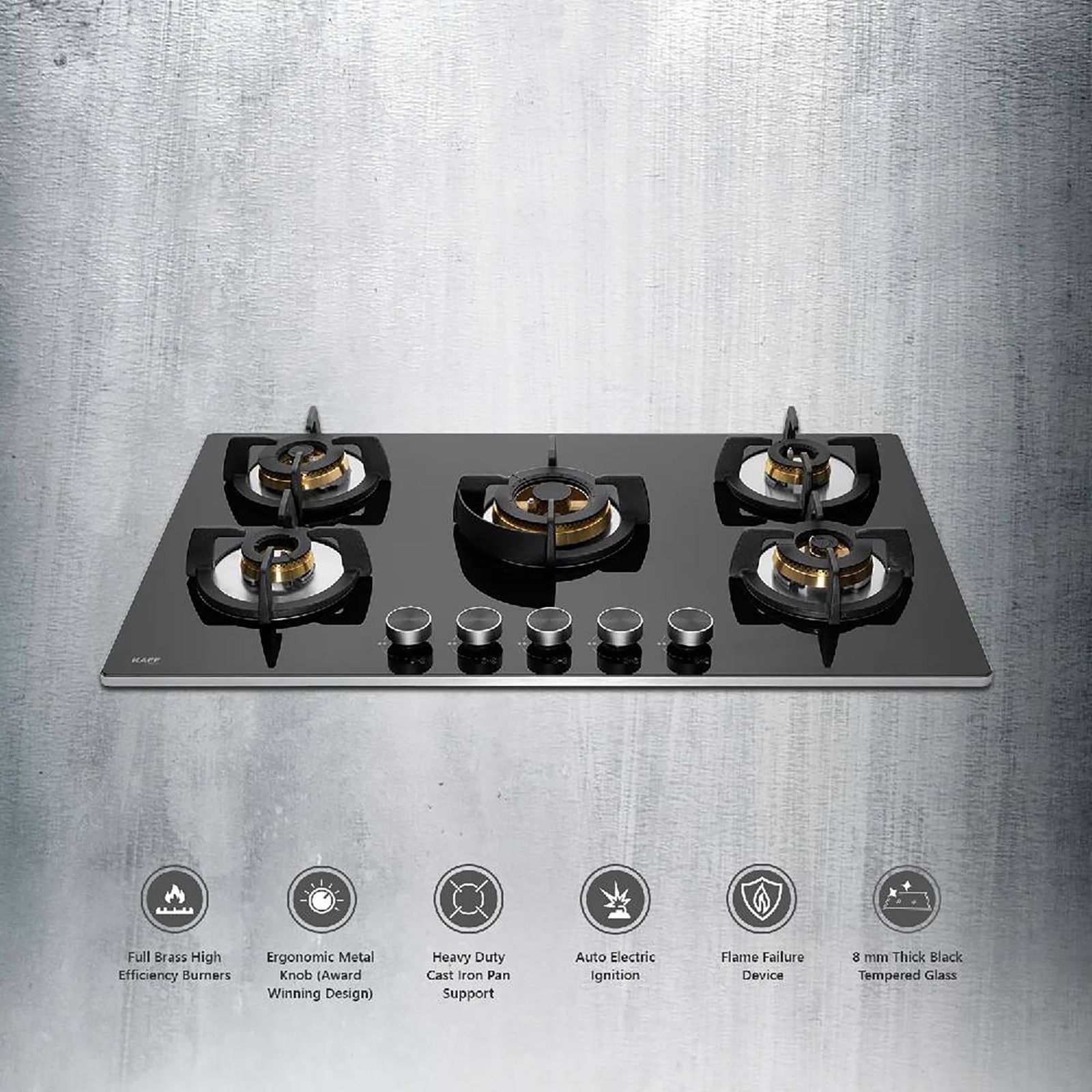 KAFF Bellini Tempered Glass Top 5 Burner Automatic Electric Hob (Flame Failure Device, Black)_15