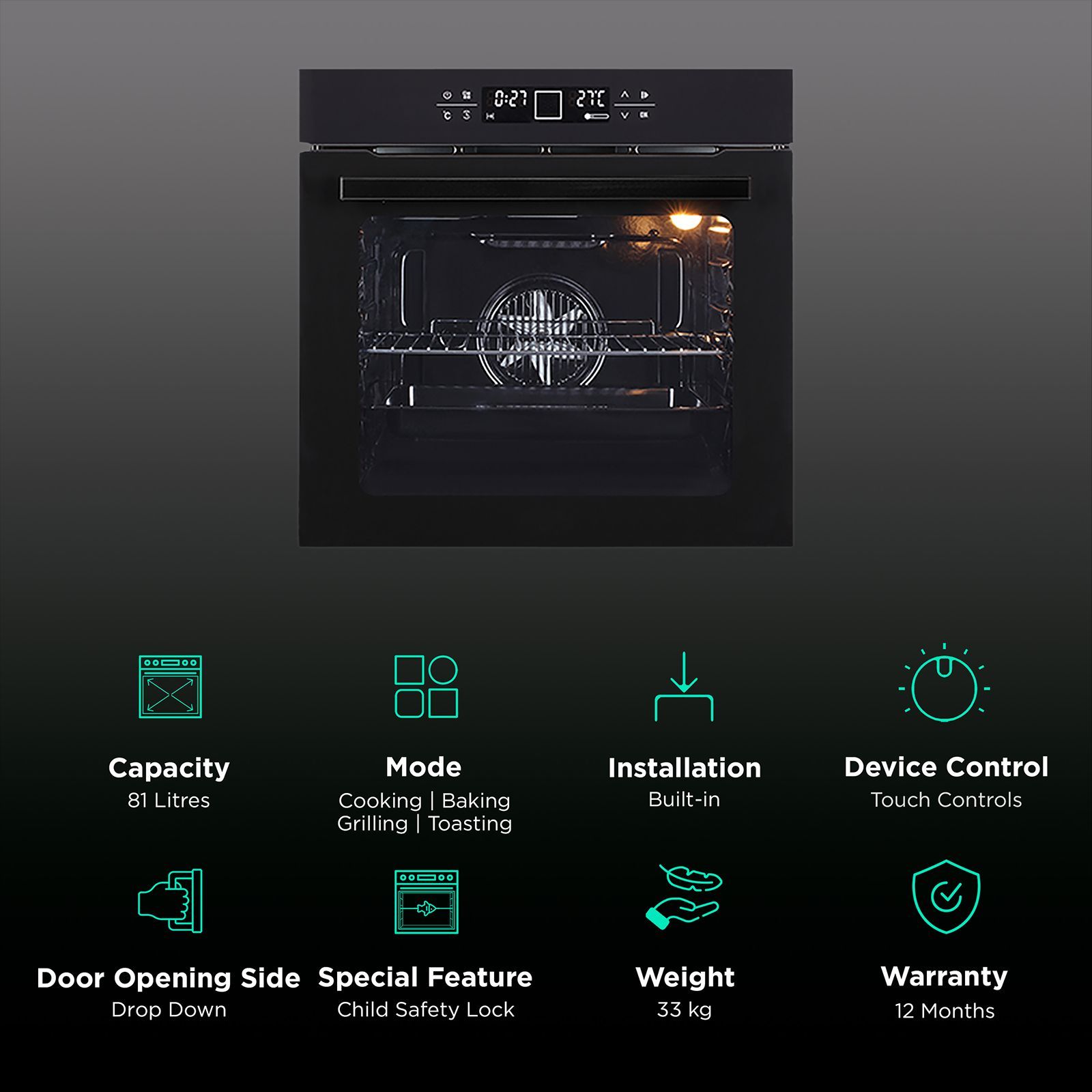 KAFF Series Collection 81L 60cm Built-in Electric Microwave with Memory Function (OV 81TCBL, Black) KAFF Series Collection 81L 60cm Built-in Electric Microwave with Memory Function (OV 81TCBL, Black)_3