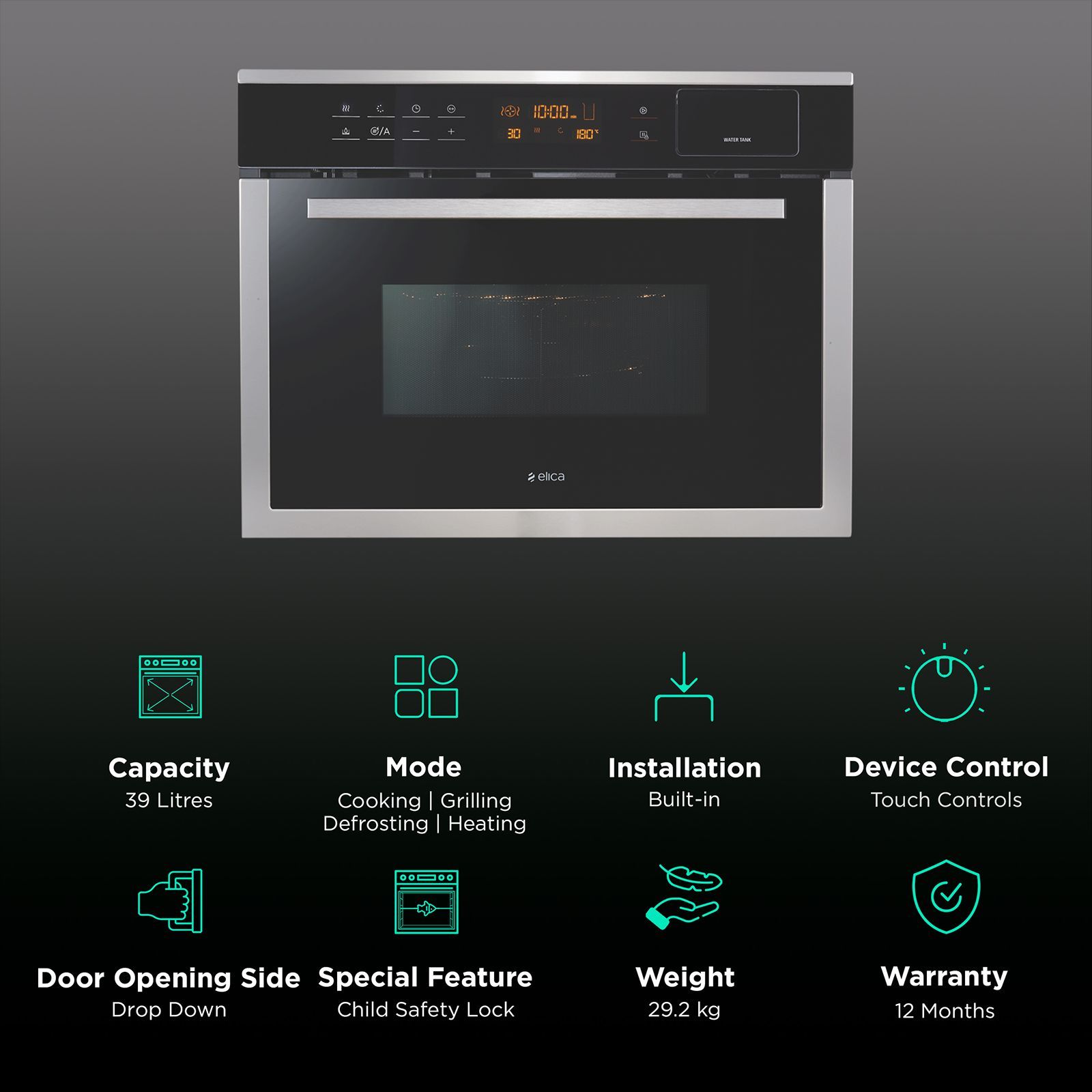 elica EPBI 390 39L 60cm Built-in Microwave with 48 Autocook Menus (2454, Stainless Steel)_3