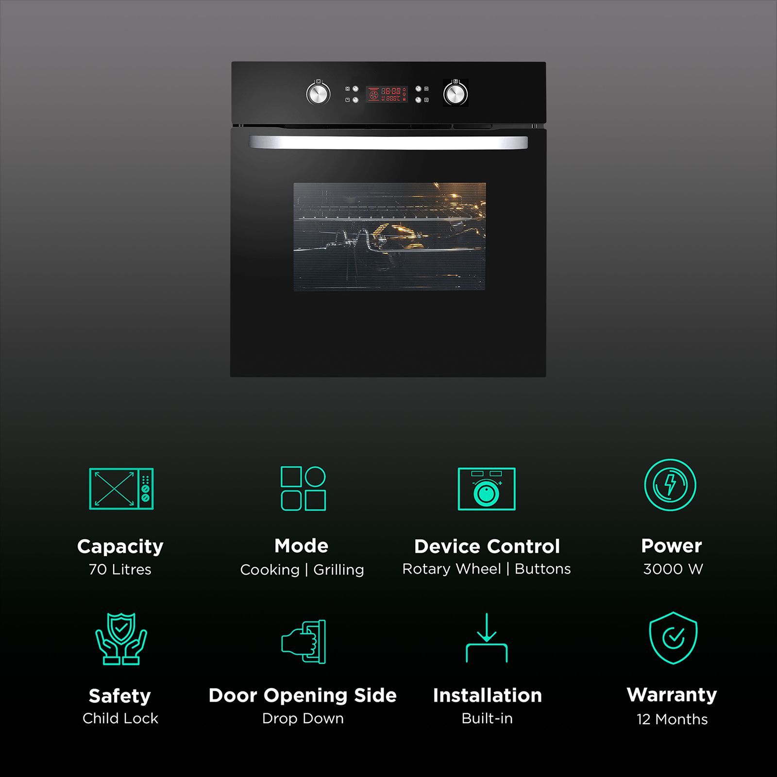 elica 70L 60cm Built-in Convection Microwave with LED Display (EPBI 1064 DMF, Black)_3