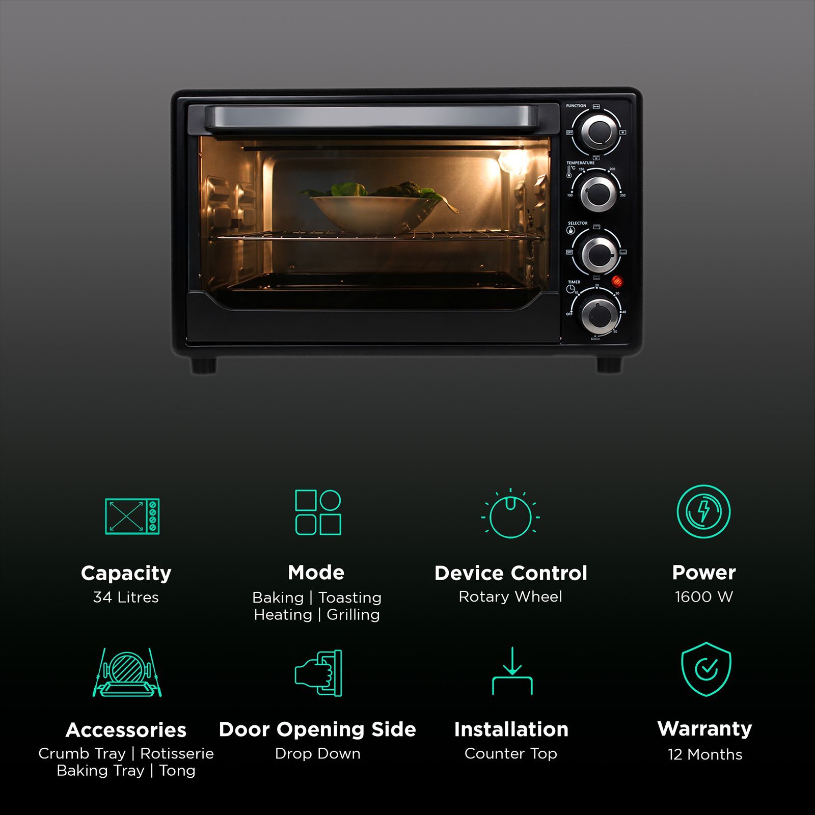 FABER FOTG BK 34L Oven Toaster Grill with Motorized Rotisserie (Black)_3