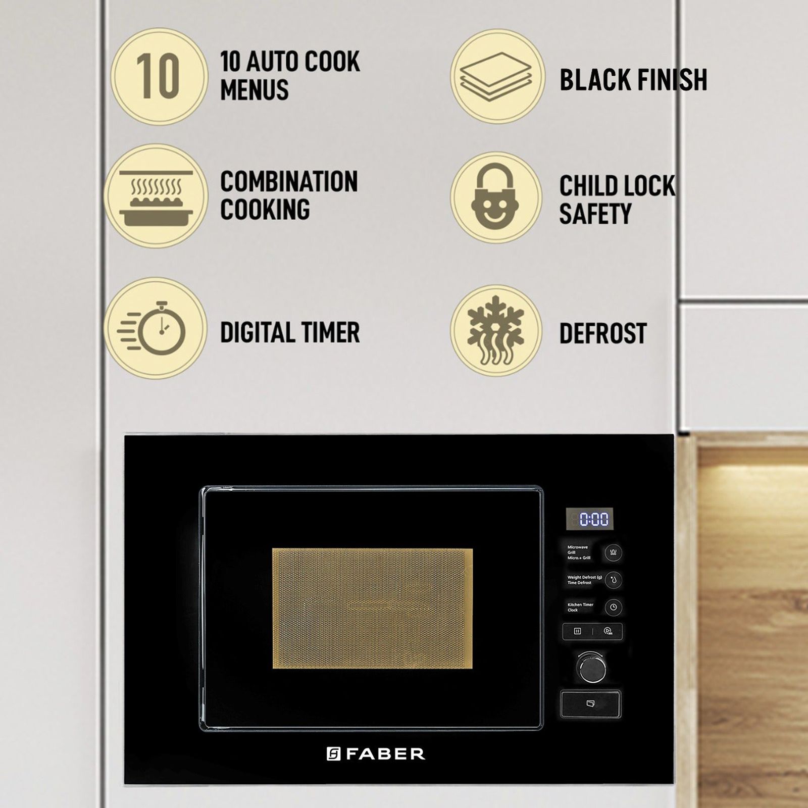 FABER FBIMWO SG BK 20L 60cm Built-in Microwave with 10 Autocook Menus (131.0520.808, Black)_9