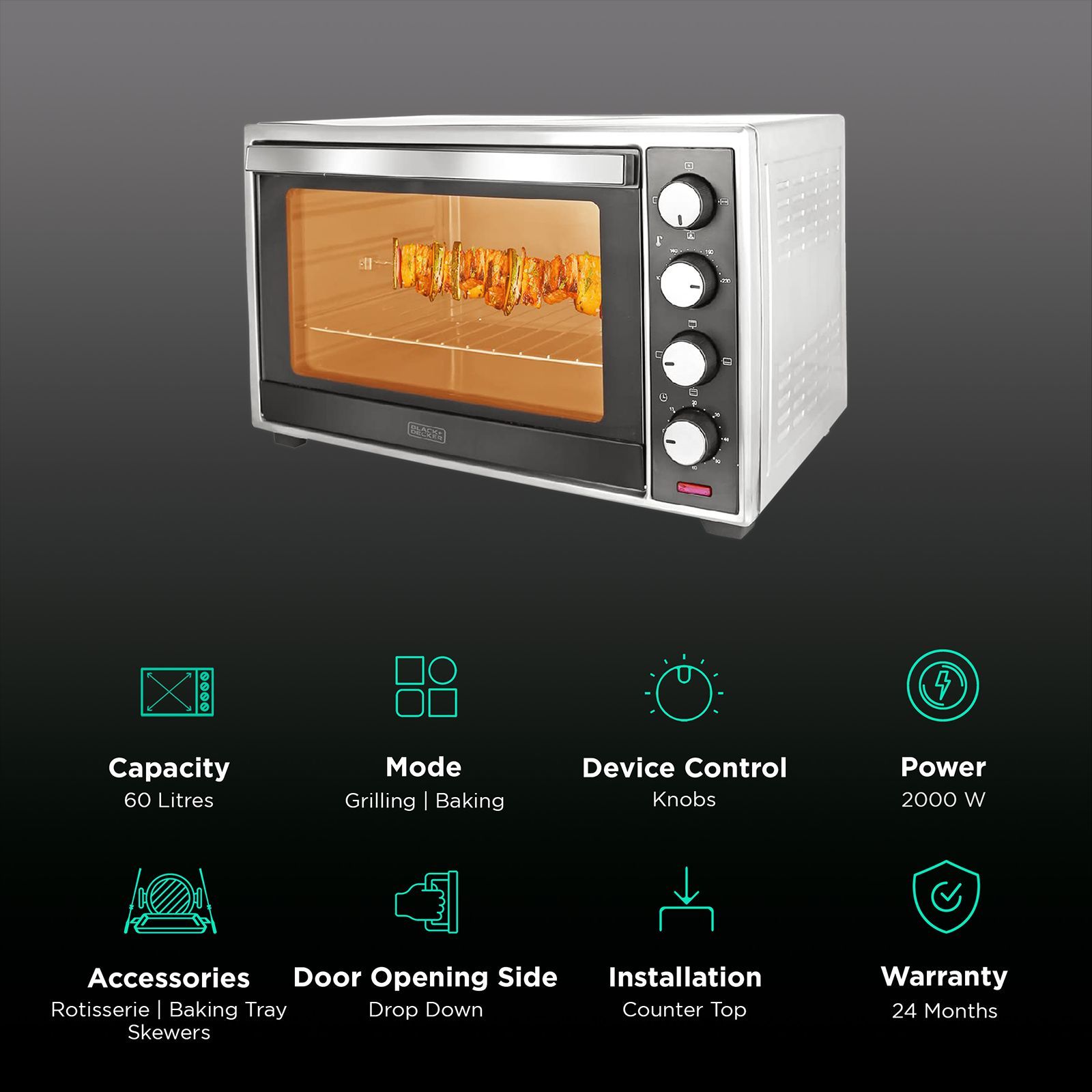 BLACK+DECKER 60L Oven Toaster Grill with Rotisserie & Convection Function (Silver/Grey)_3