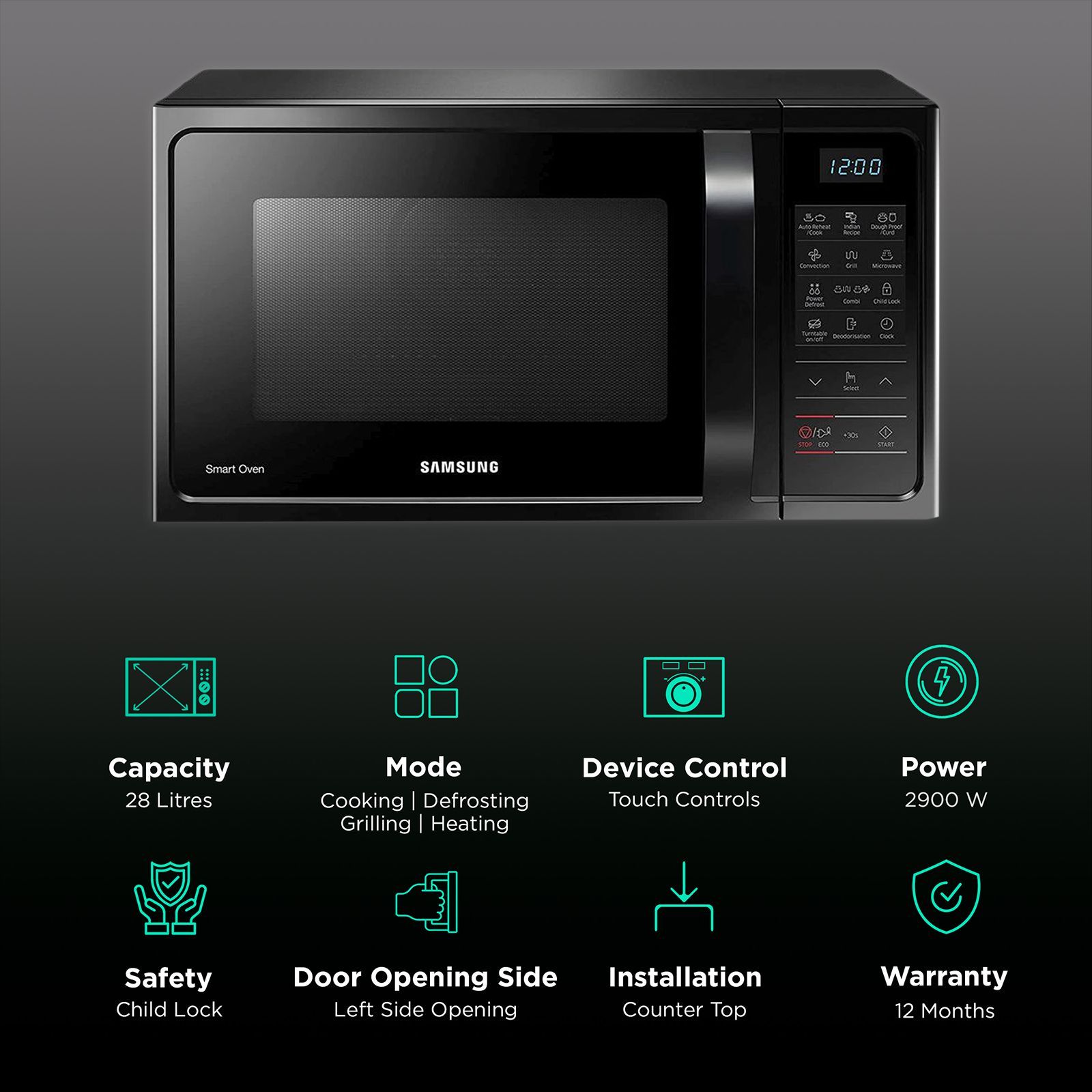 SAMSUNG 28L Convection Microwave Oven with Quartz Convection Heater (Black)_3
