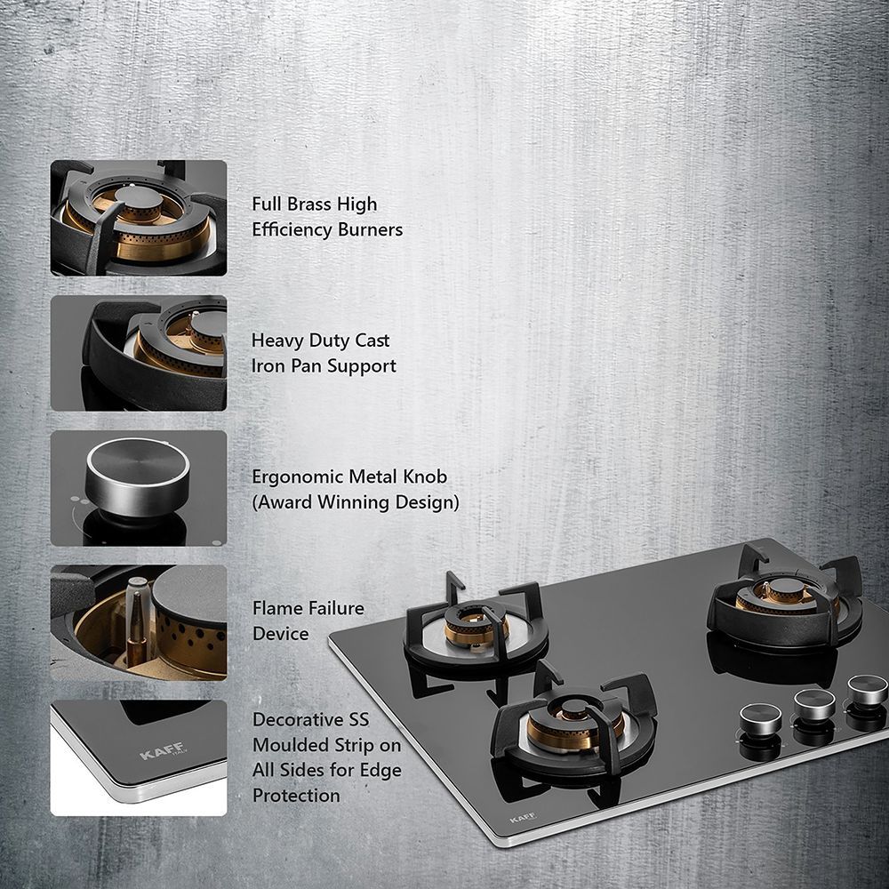 KAFF Bellini Tempered Glass Top 3 Burner Automatic Electric Hob (Flame Failure Device, Black)_20