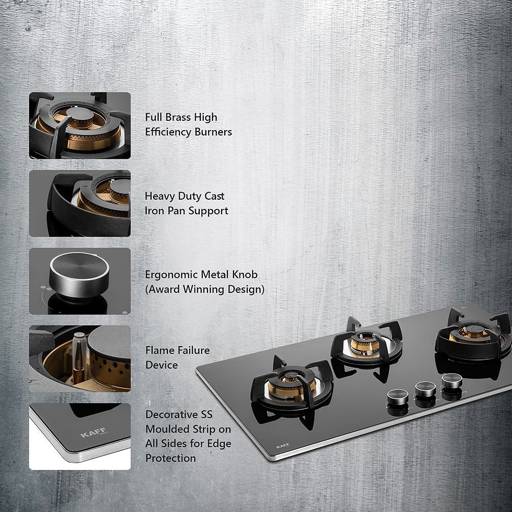 KAFF Bellini Tempered Glass Top 3 Burner Automatic Electric Hob (Flame Failure Device, Black)_17