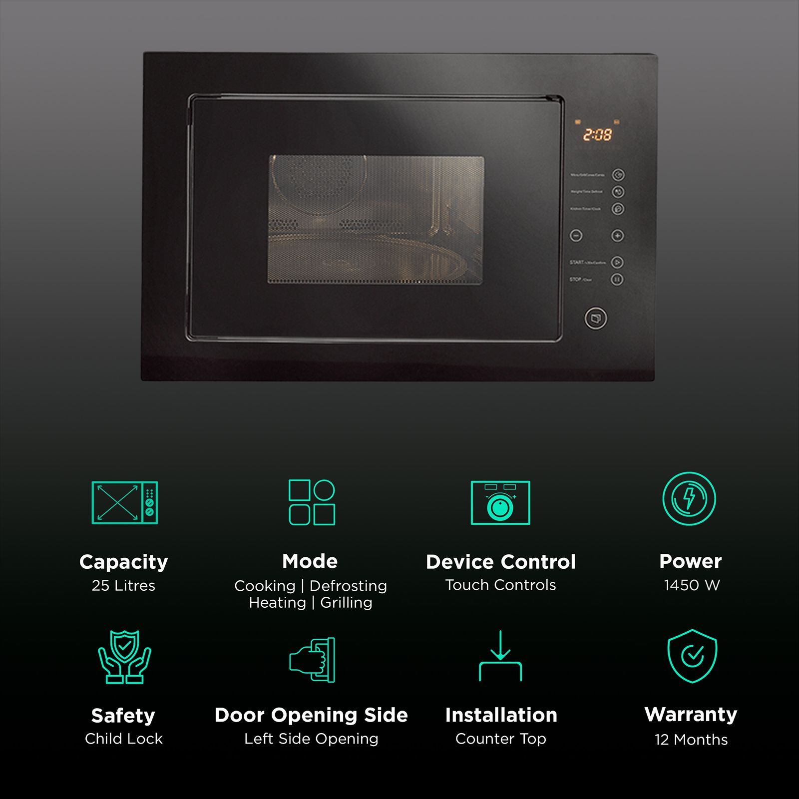Kutchina Radianz 25L 60m Built-in Microwave with 10 Autocook Menus (200, Black)_3