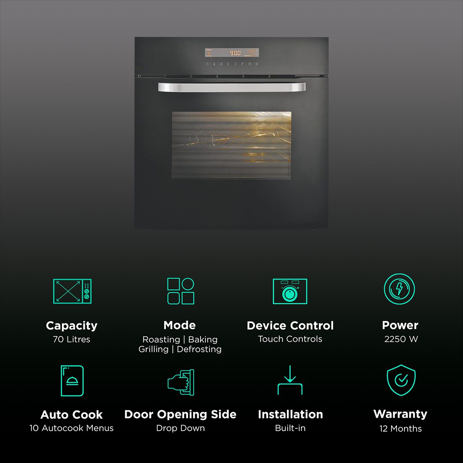 Kutchina Blaze 70L Built-in Microwave with 10 Autocook Menus (451, Black)_3