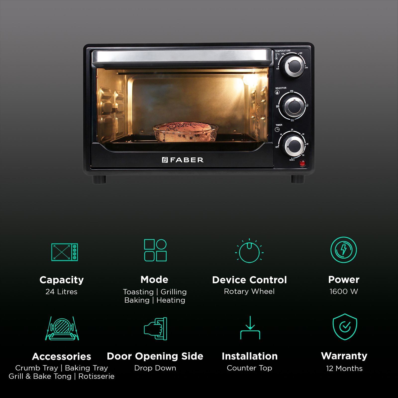 FABER FOTG 24L Oven Toaster Grill with Motorized Rotisserie (Black) FABER FOTG 24L Oven Toaster Grill with Motorized Rotisserie (Black)_3
