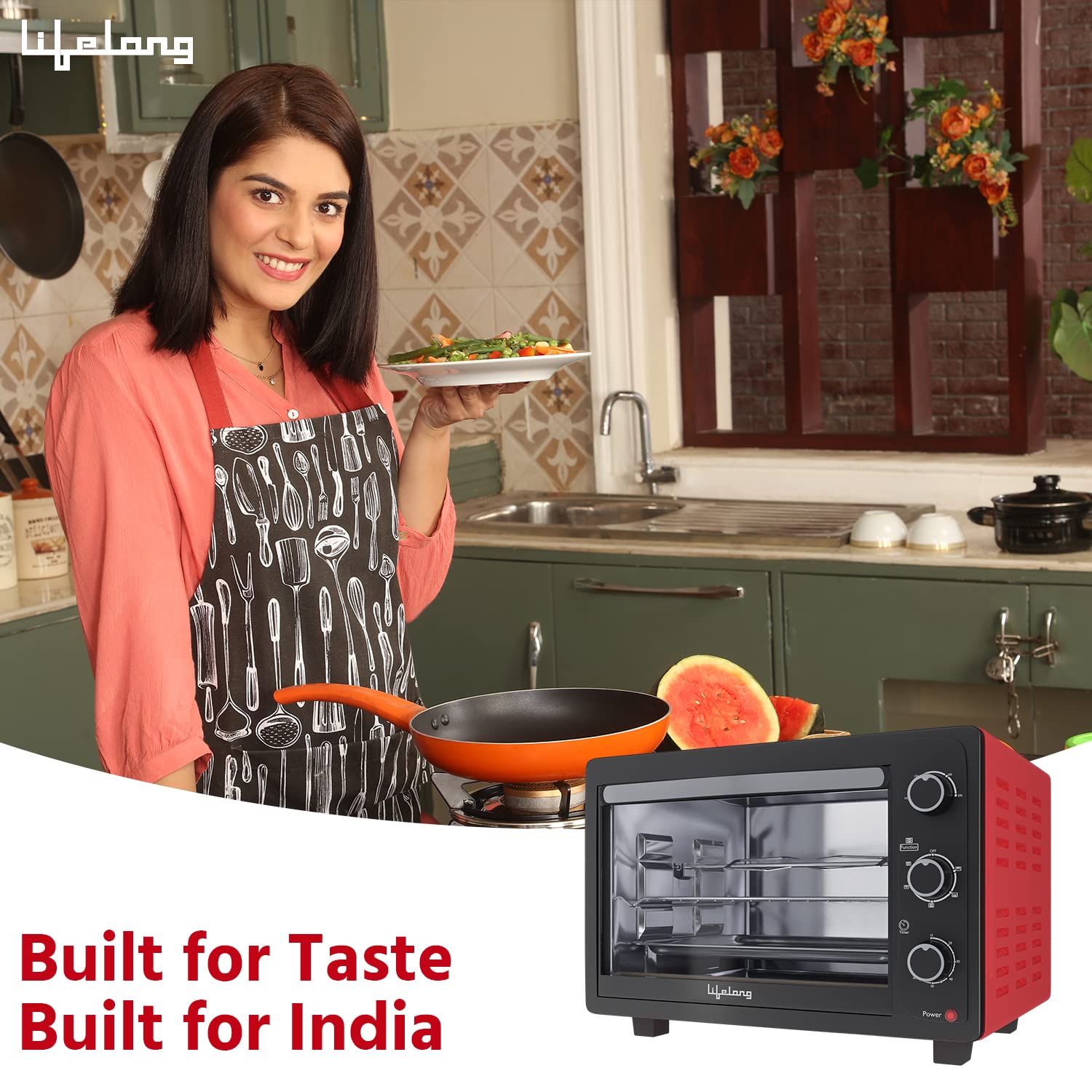 Lifelong LLOT27 27L Oven Toaster Grill with Motorized Rotisserie (Red)_7