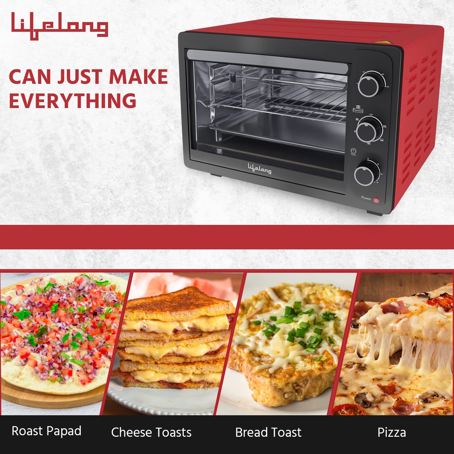 Lifelong LLOT27 27L Oven Toaster Grill with Motorized Rotisserie (Red)_8