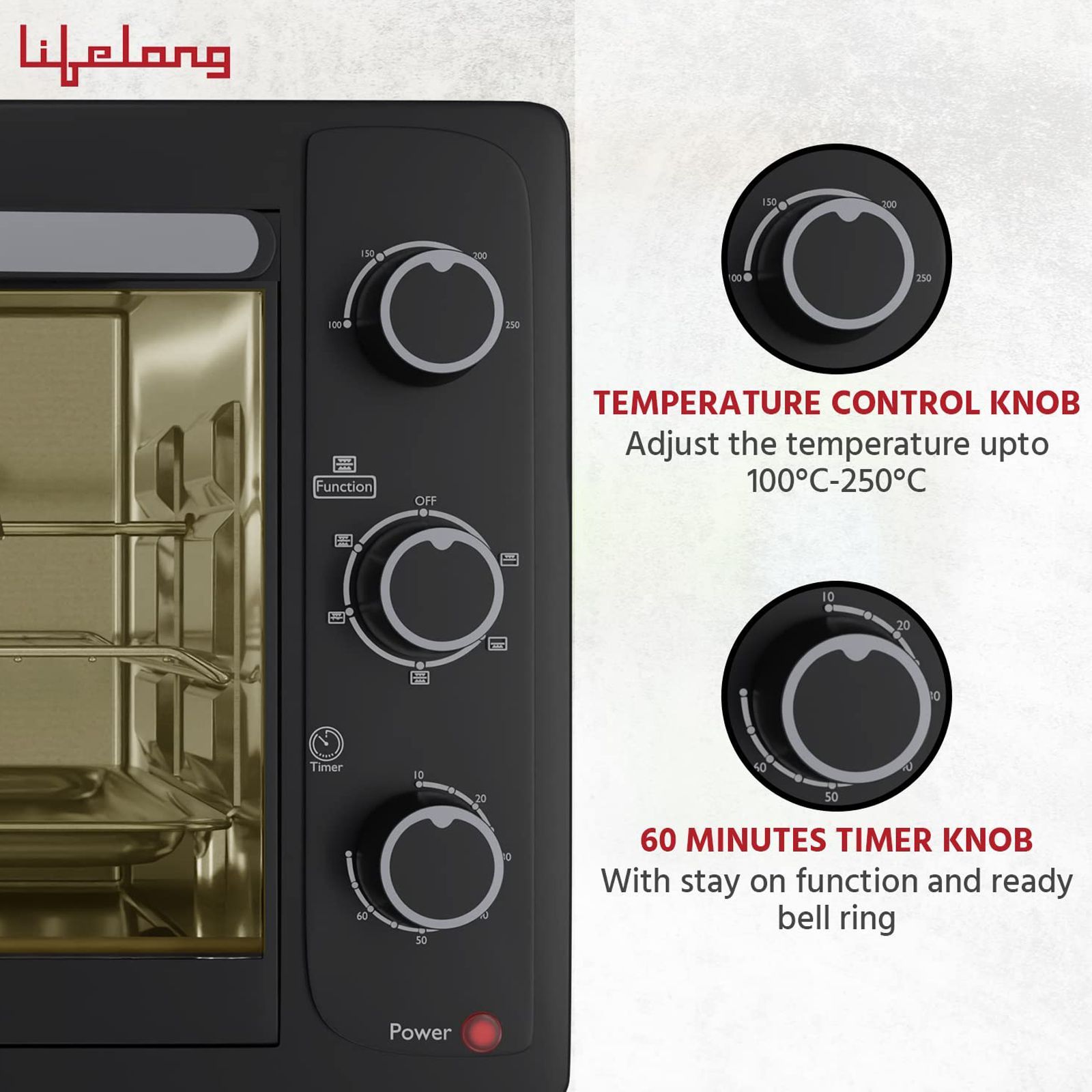 Lifelong LLOT27 27L Oven Toaster Grill with Motorized Rotisserie (Red)_9