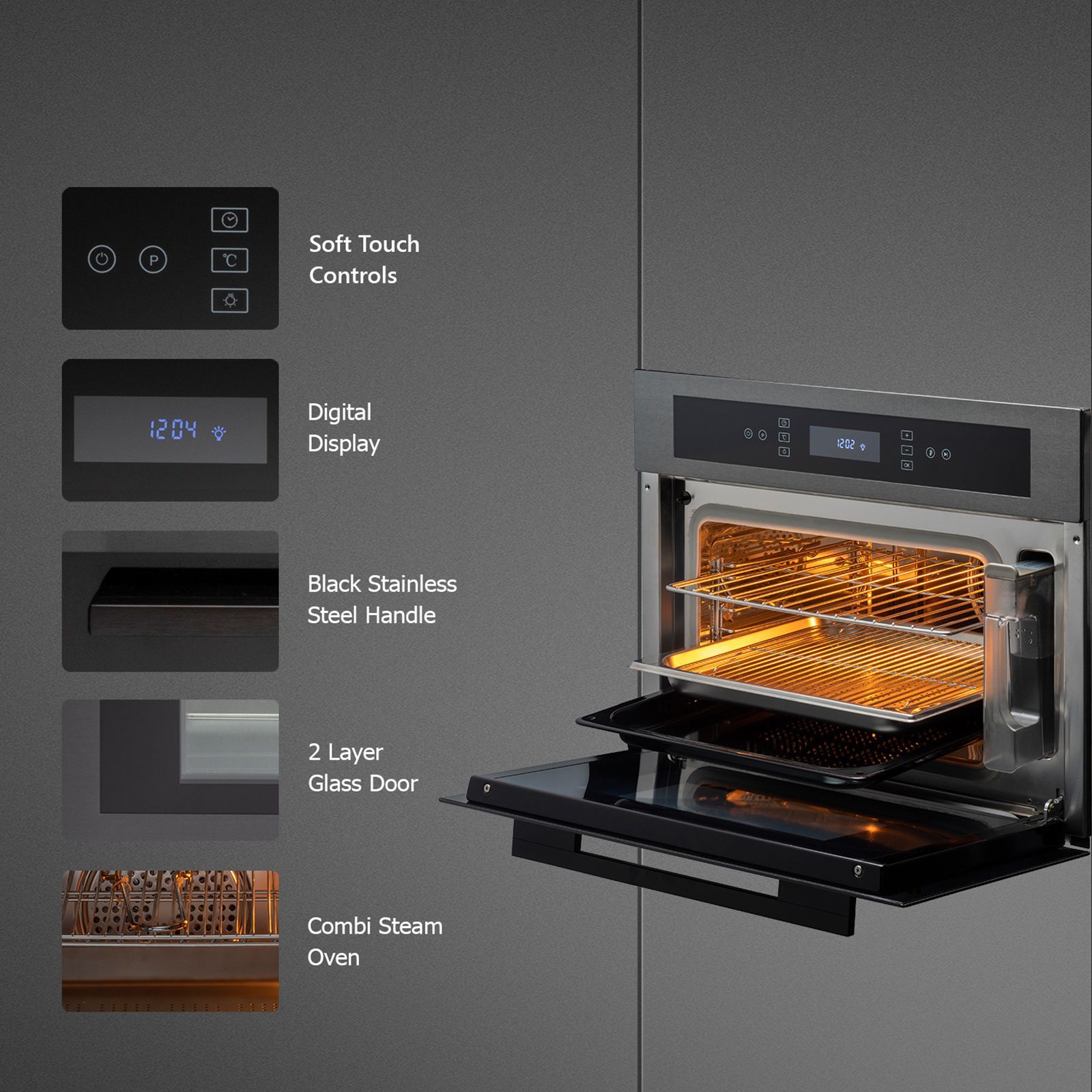 KAFF Series Mazzini 37L 60cm Built-in Electric Steam Microwave with Memory Function (MZST6TN, Black)_8