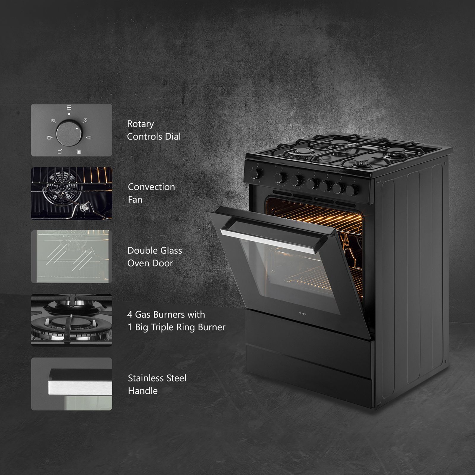 KAFF 60 Litres 4 Burner Cooking Range with Electric Oven (KAB60, Black)_8