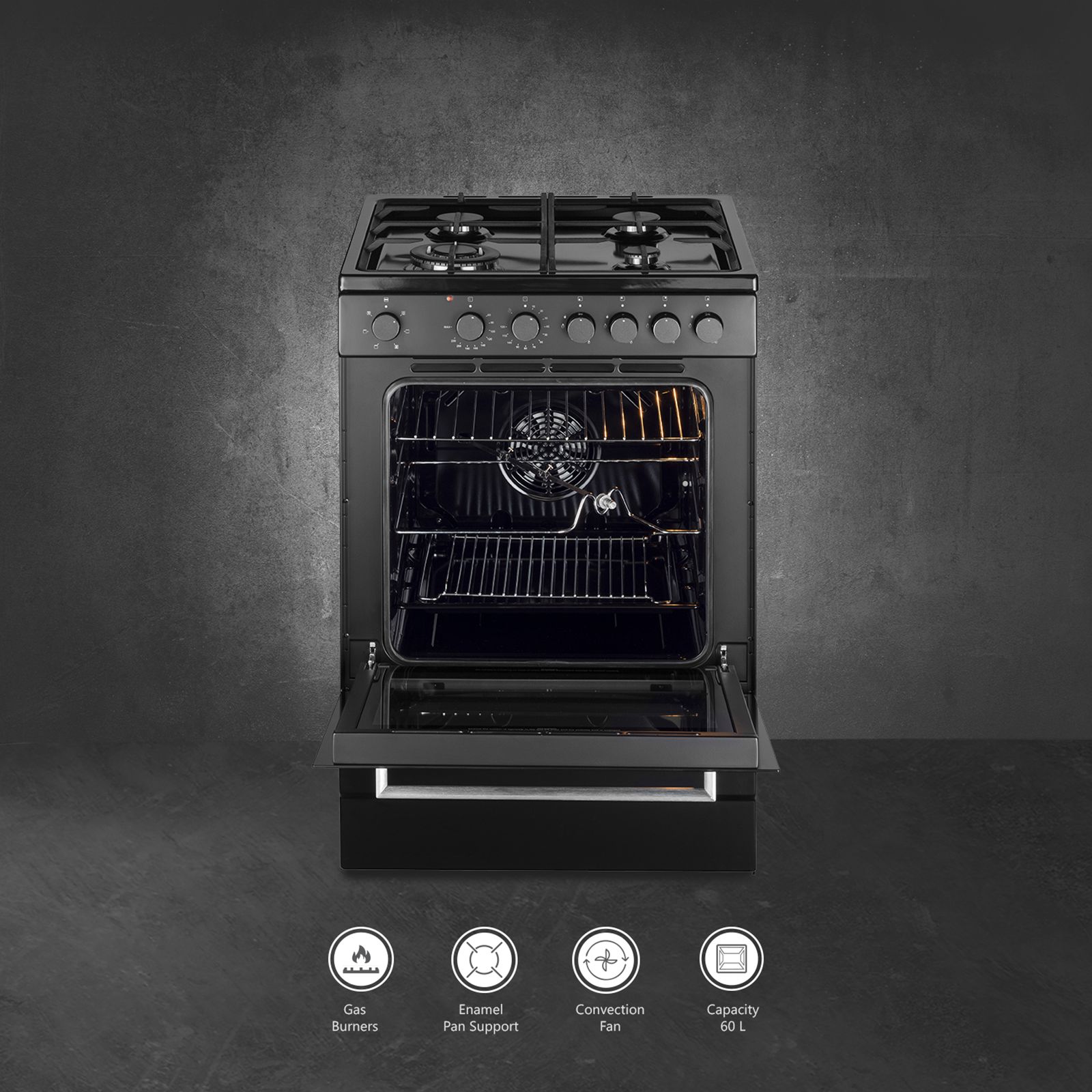 KAFF 60 Litres 4 Burner Cooking Range with Electric Oven (KAB60, Black)_9