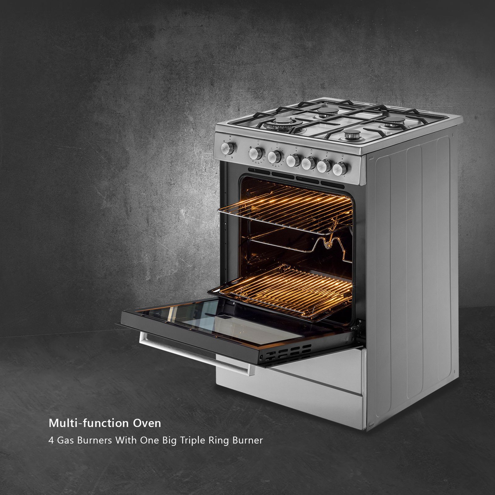 KAFF 60 Litres 4 Burner Cooking Range with Electric Oven (KAB60SS, Silver)_7