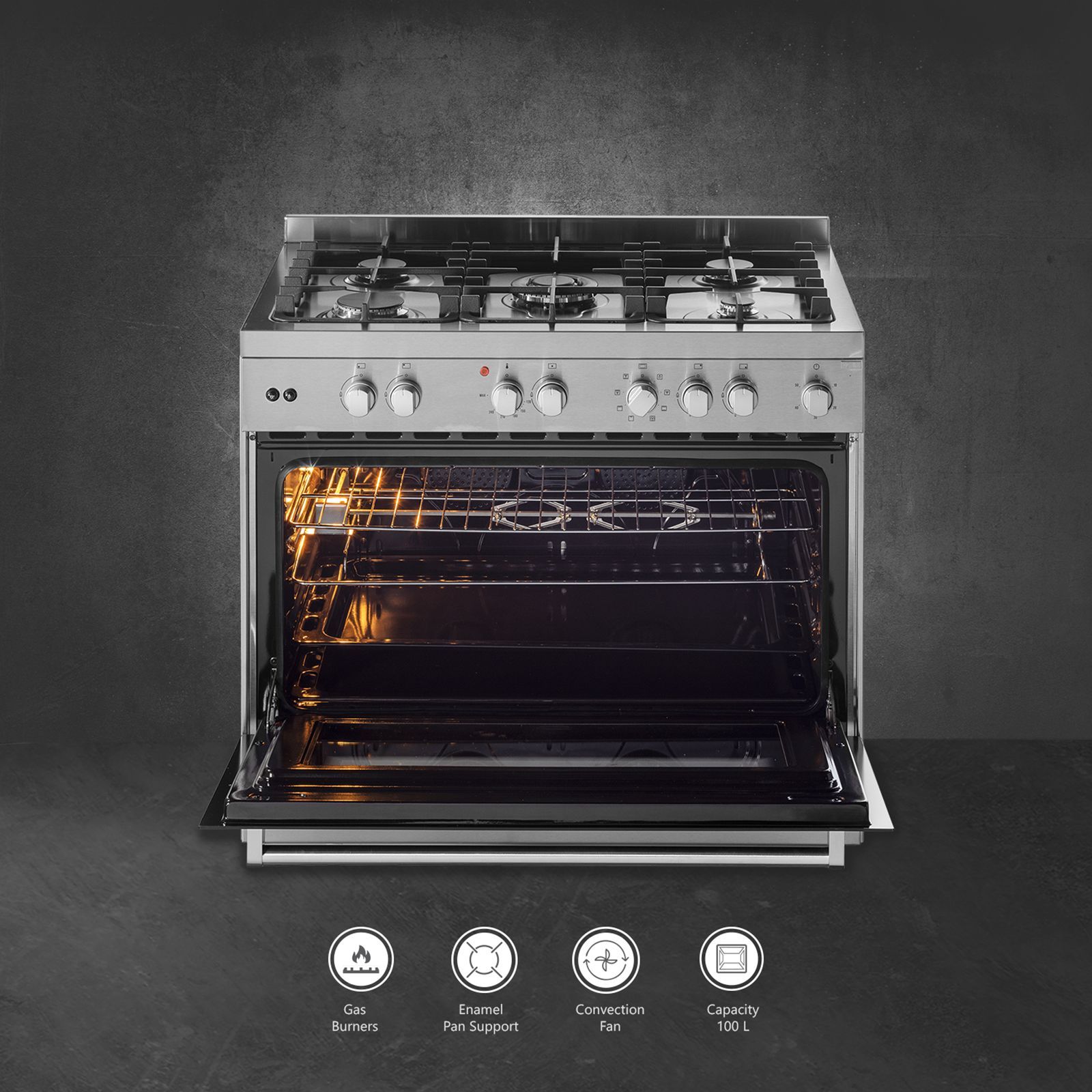 KAFF 100 Litres 5 Burner Cooking Range with Electric Oven (KGM90, Silver)_5
