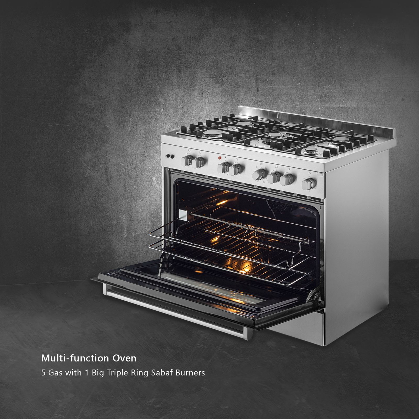 KAFF 100 Litres 5 Burner Cooking Range with Electric Oven (KGM90, Silver)_6