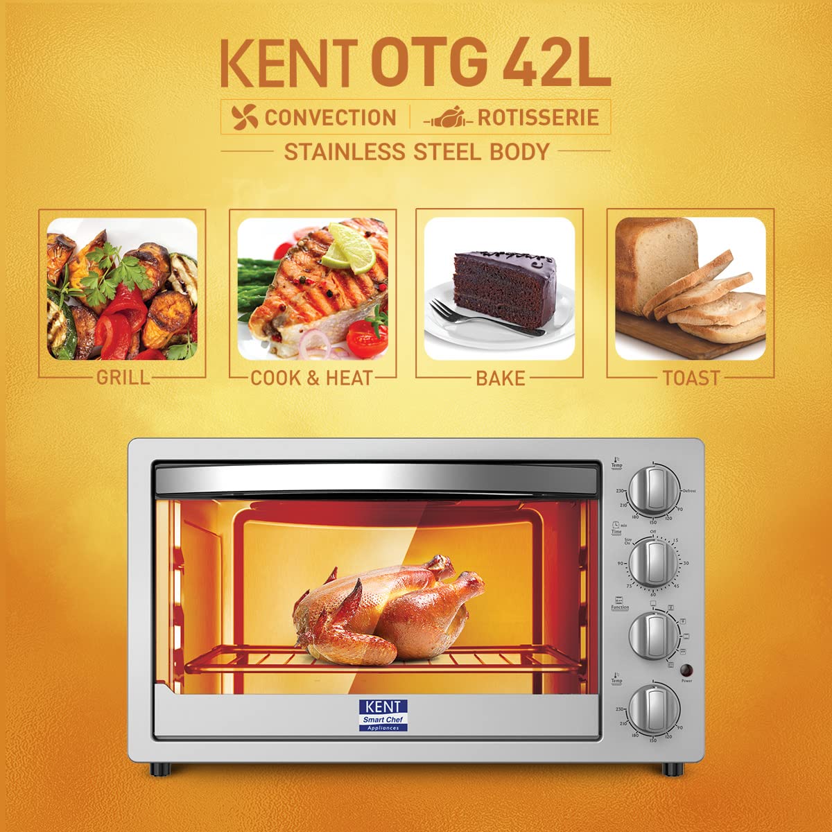 KENT 42L Oven Toaster Grill with Rotisserie & Convection Function (16080, Silver) KENT 42L Oven Toaster Grill with Rotisserie & Convection Function (16080, Silver)_5