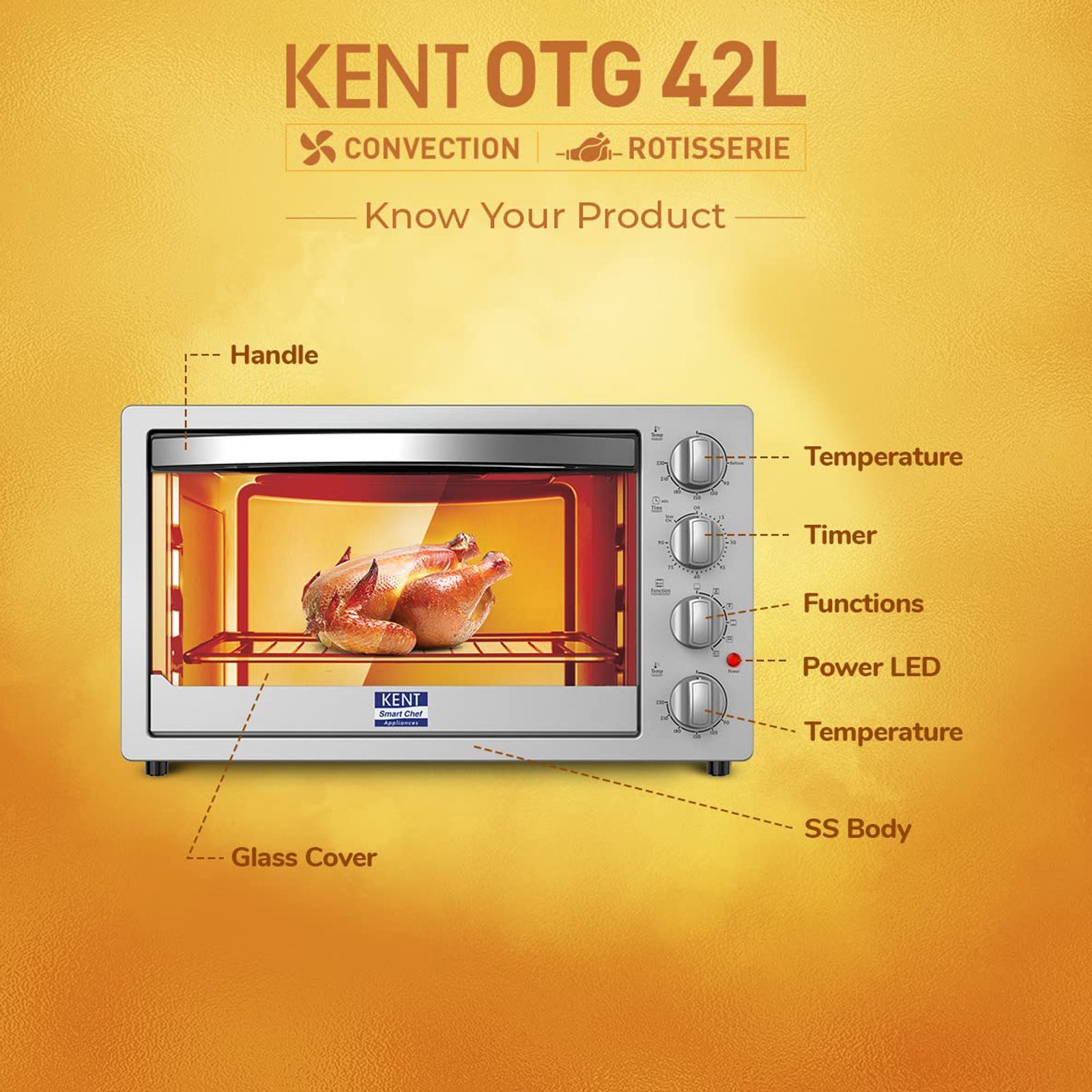 KENT 42L Oven Toaster Grill with Rotisserie & Convection Function (16080, Silver) KENT 42L Oven Toaster Grill with Rotisserie & Convection Function (16080, Silver)_6