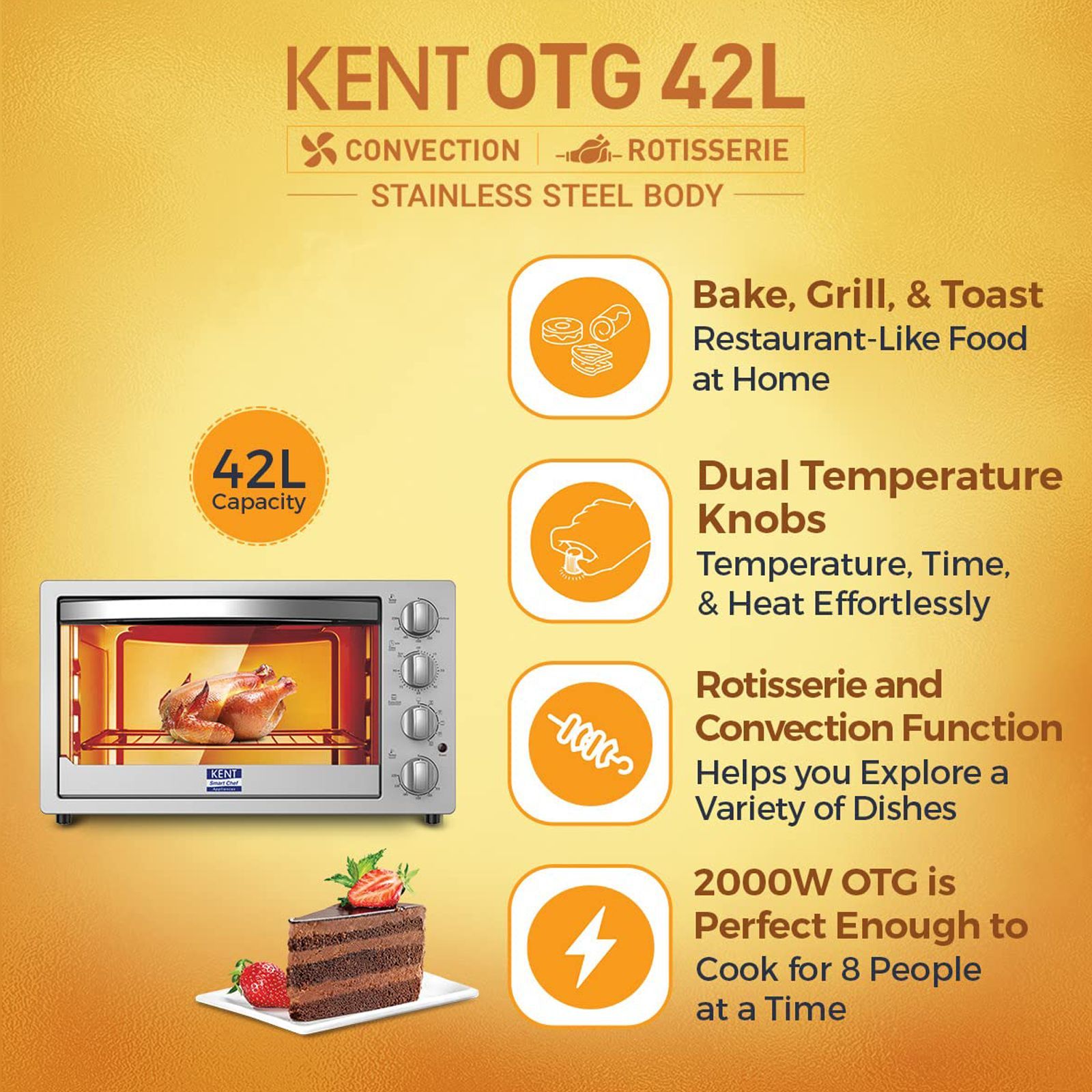 KENT 42L Oven Toaster Grill with Rotisserie & Convection Function (16080, Silver) KENT 42L Oven Toaster Grill with Rotisserie & Convection Function (16080, Silver)_8