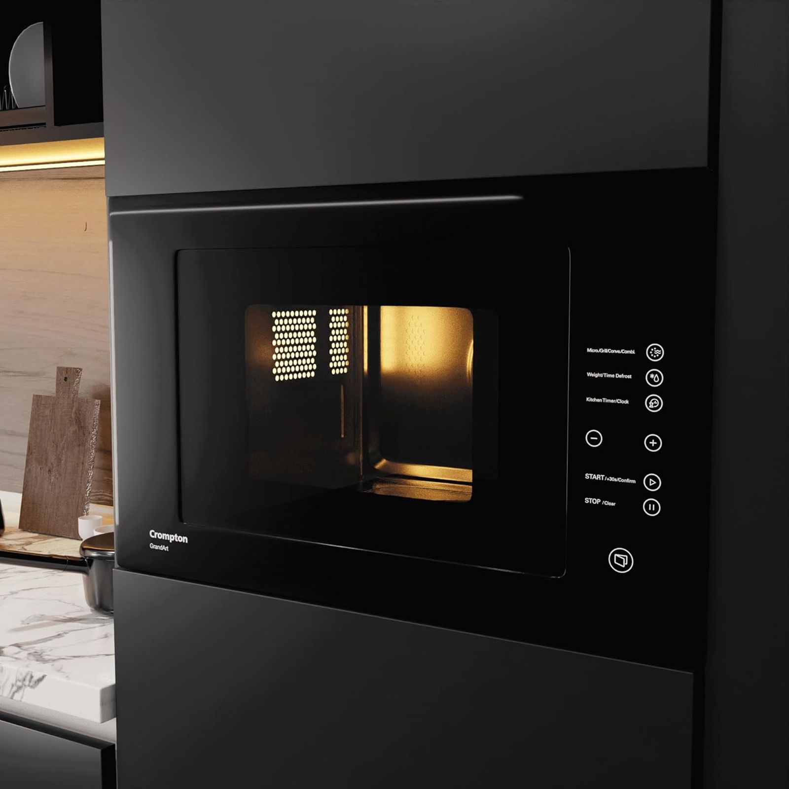 Crompton GrandArt 25L Built-in Convection Microwave Oven with 8 Autocook Menus (MWO-GACON25L--MBL, Midnight Black)_10
