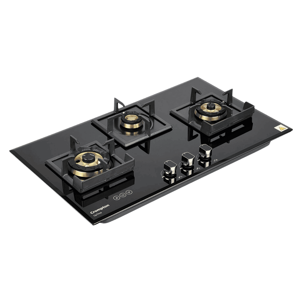Crompton Optime Toughened Glass Top 3 Burner Automatic Hob (3D Flame Technology, Midnight Black)_1