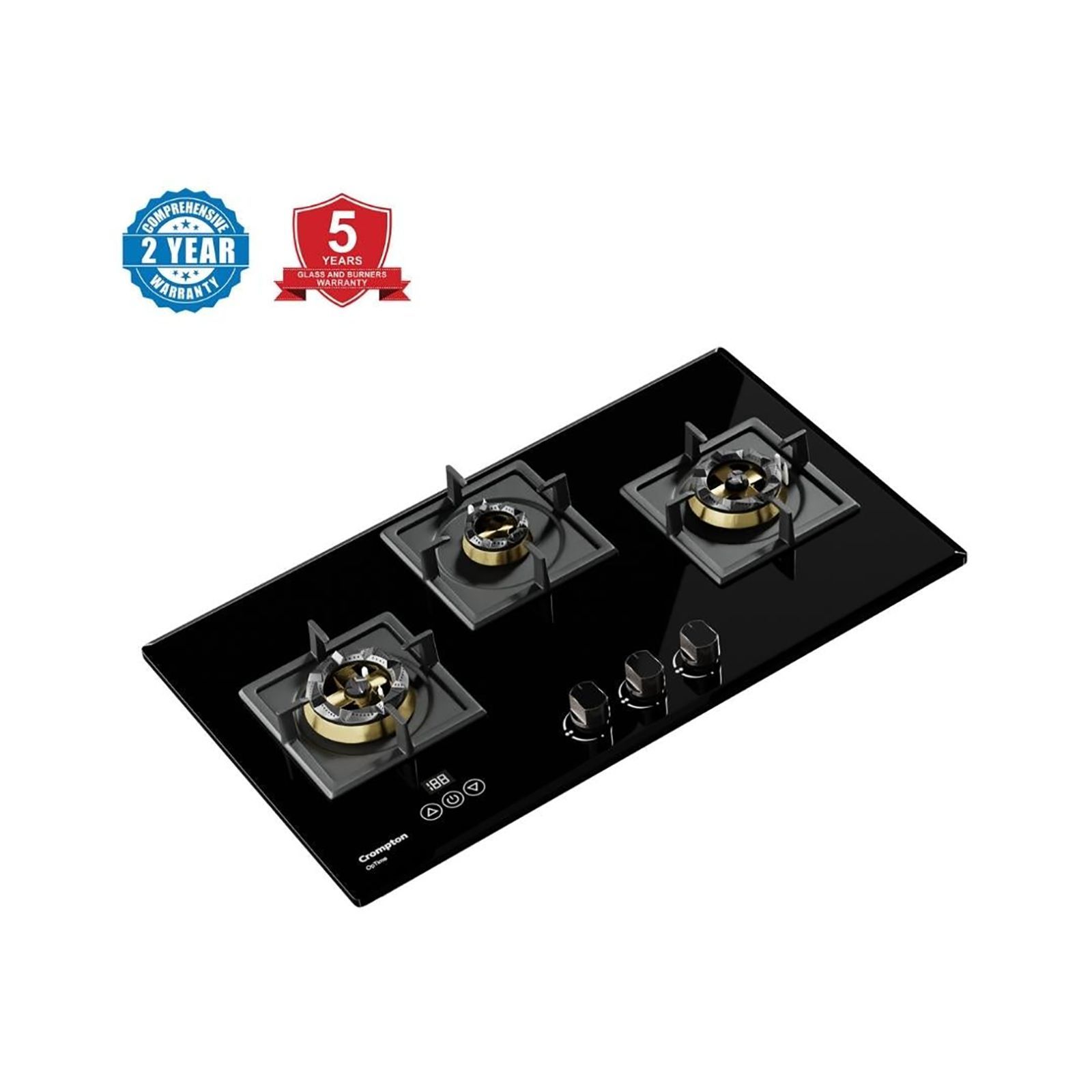 Crompton Optime Toughened Glass Top 3 Burner Automatic Hob (3D Flame Technology, Midnight Black)_10