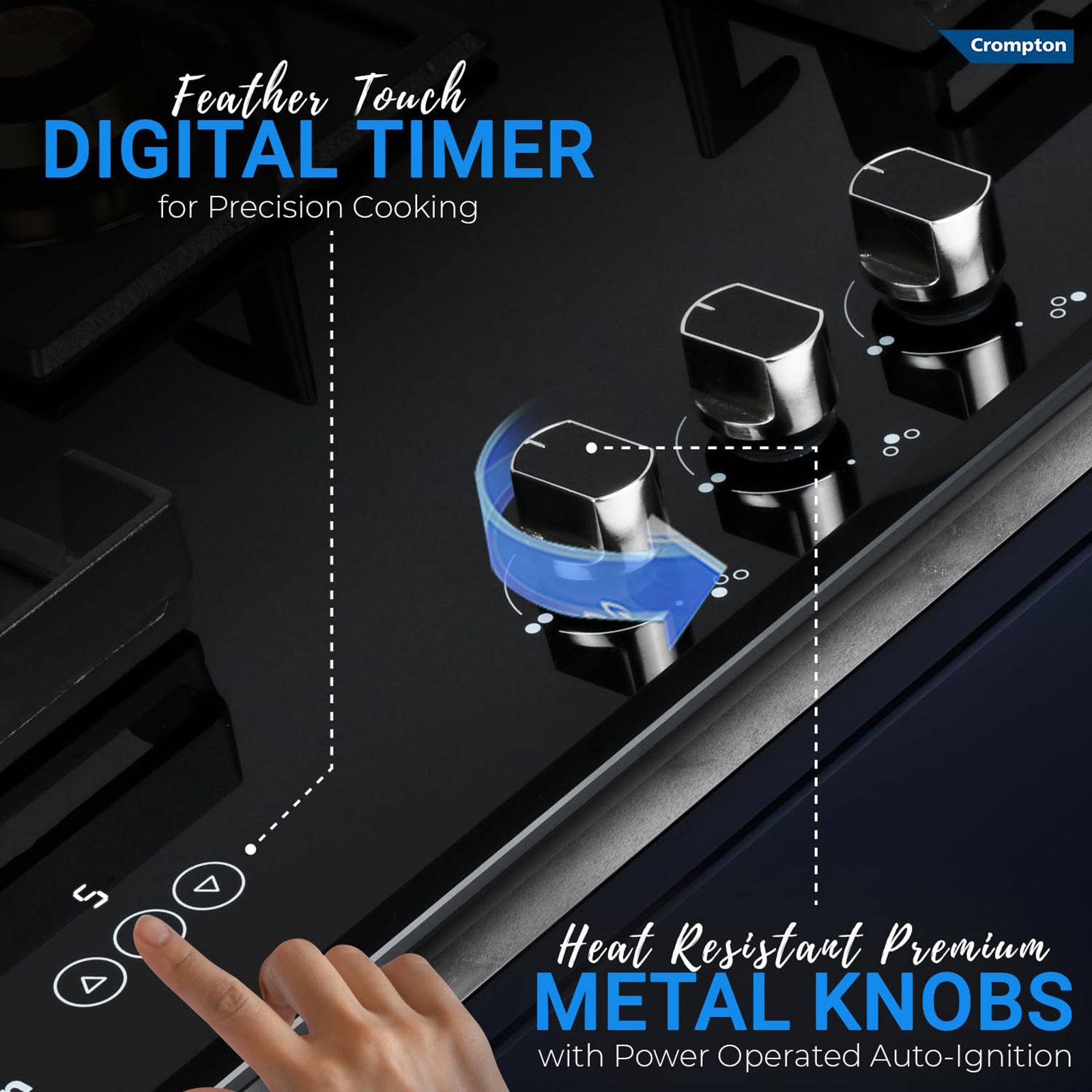 Crompton Optime Toughened Glass Top 3 Burner Automatic Hob (3D Flame Technology, Midnight Black)_12