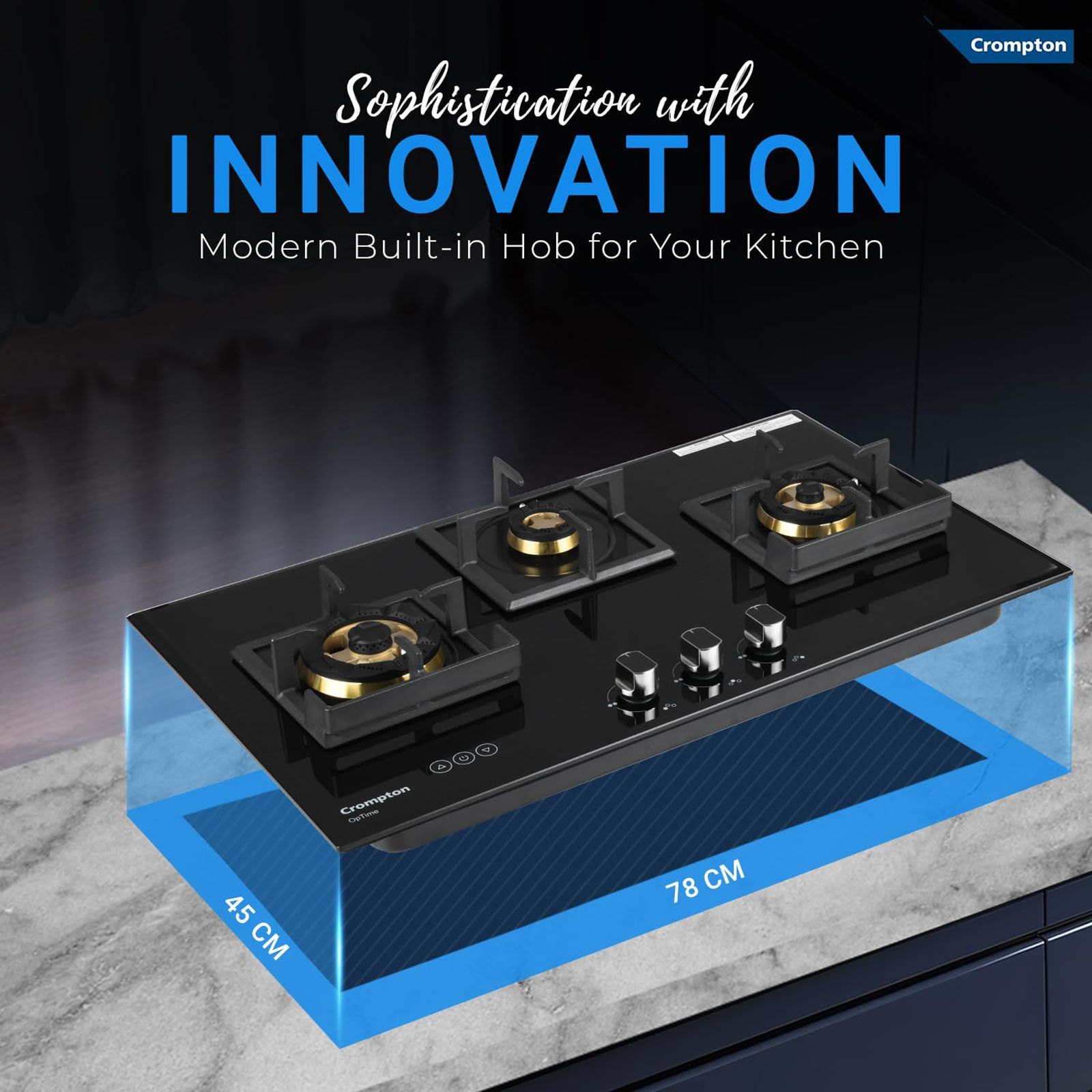 Crompton Optime Toughened Glass Top 3 Burner Automatic Hob (3D Flame Technology, Midnight Black)_14