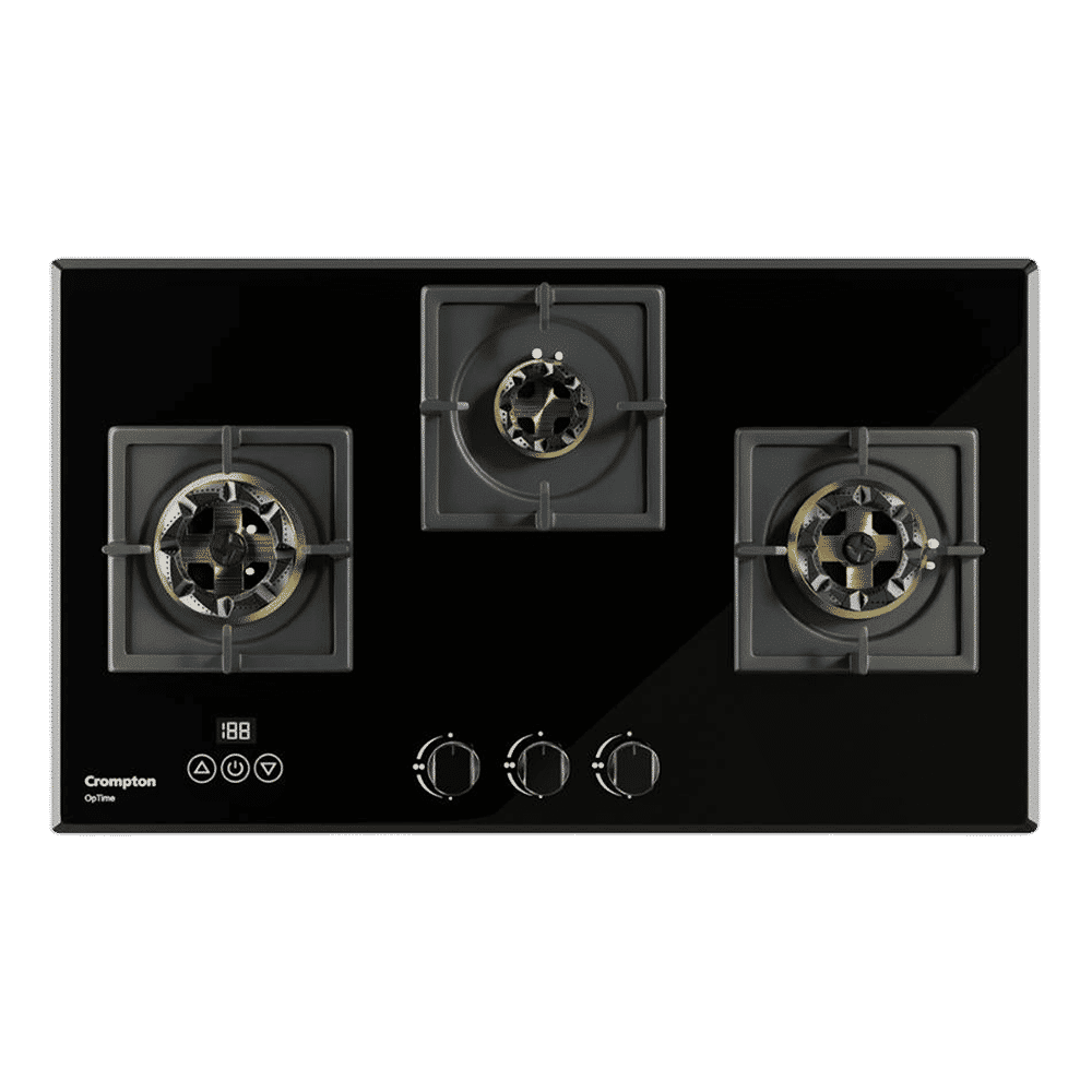 Crompton Optime Toughened Glass Top 3 Burner Automatic Hob (3D Flame Technology, Midnight Black)_5