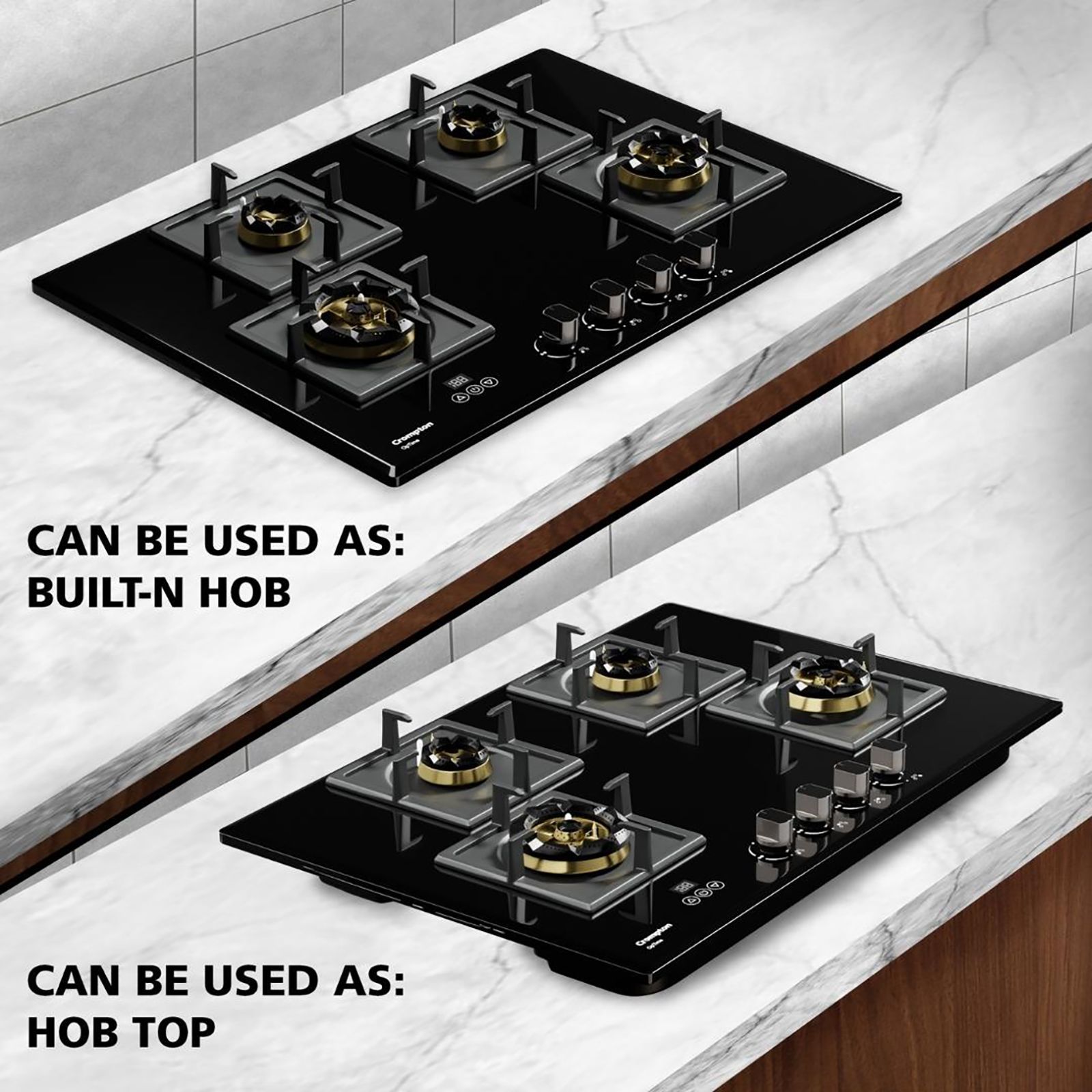 Crompton Optime Toughened Glass Top 3 Burner Automatic Hob (3D Flame Technology, Midnight Black)_9