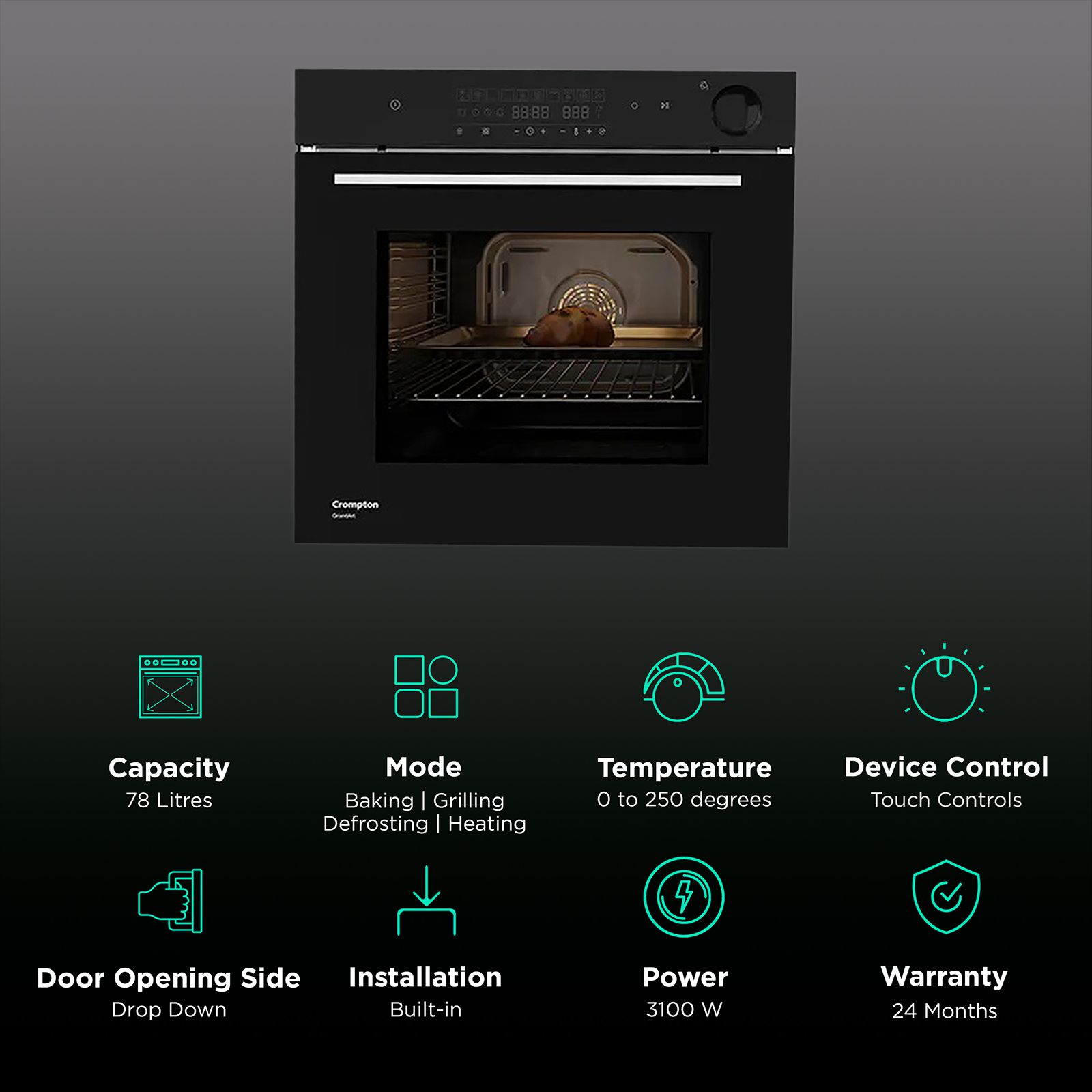 Crompton GrandArt 78L Built-in Microwave Oven with 3D Heating Technology (Midnight Black)_3